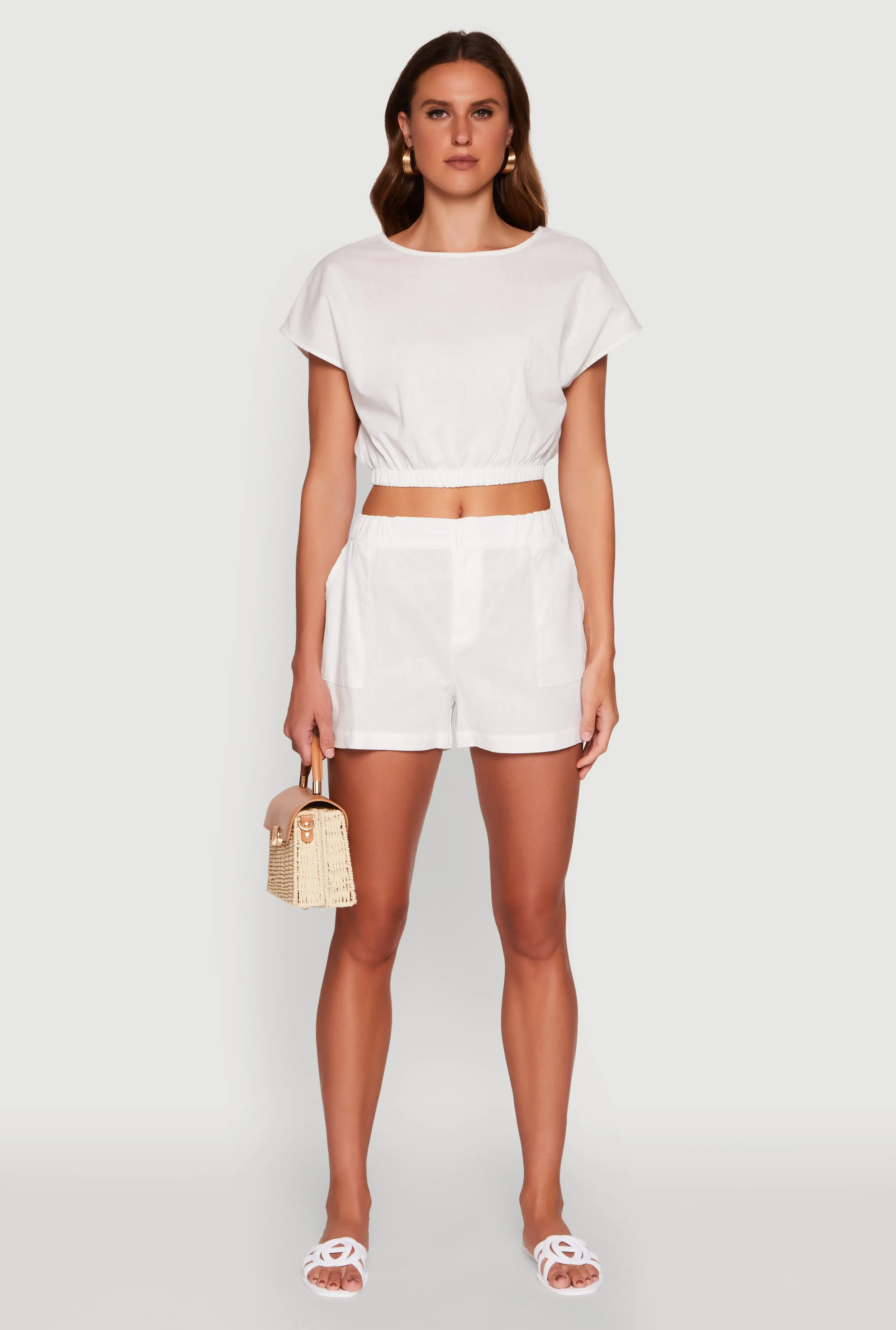 Chic Button Back Keyhole Cropped Blouse sold by Rainbow product image thumbnail 2