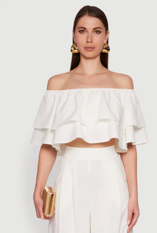 Tiered Off Shoulder Crop Top with Short Sleeves sold by Rainbow