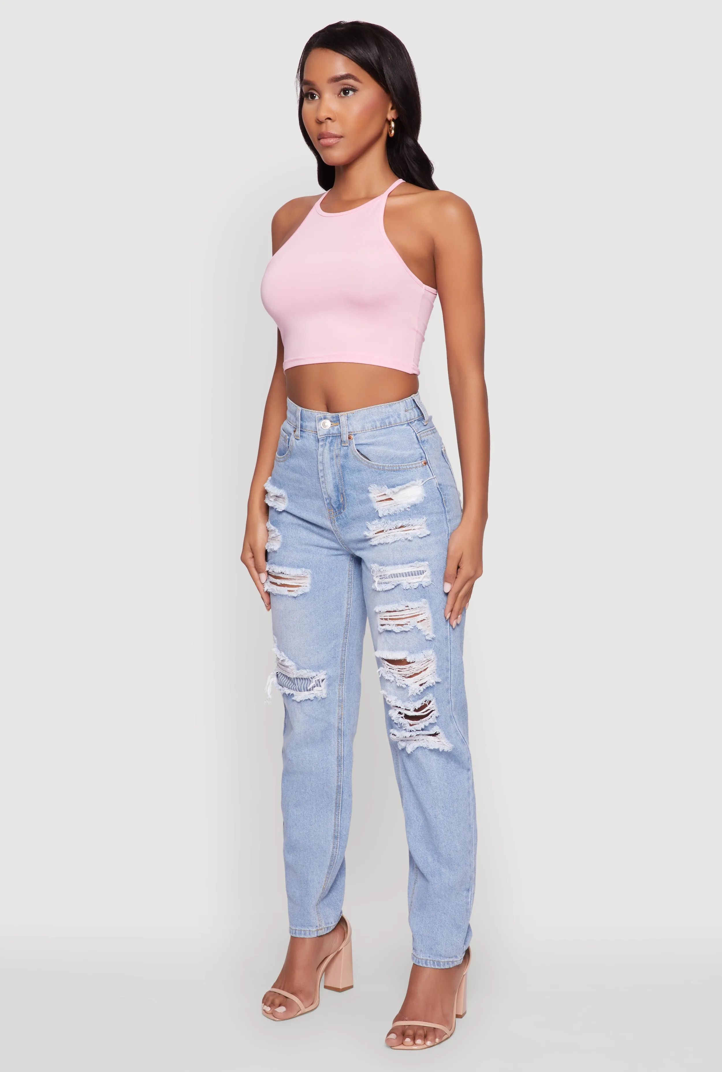 WAX Slim Leg Striped Patch Distressed Denim Jeans sold by Rainbow product image thumbnail 3