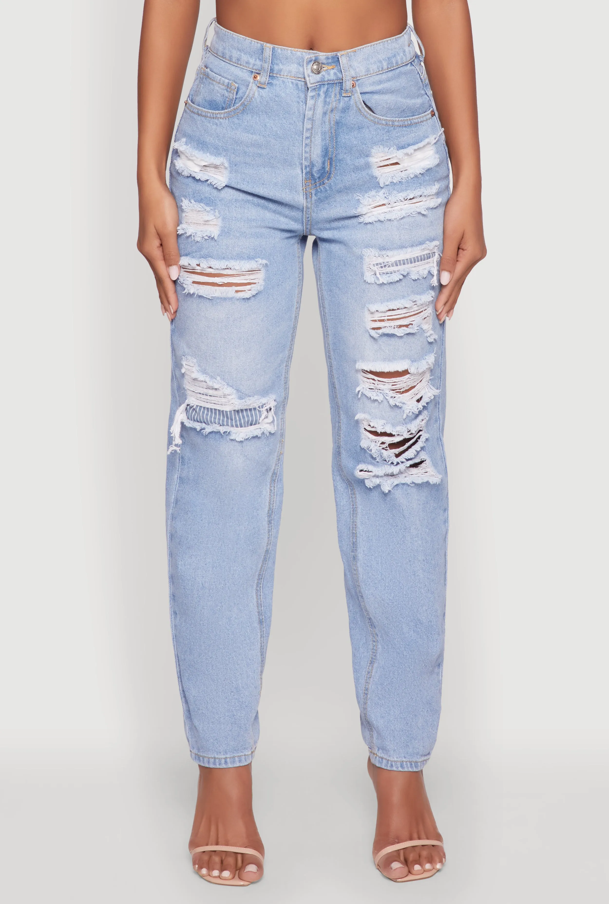 WAX Slim Leg Striped Patch Distressed Denim Jeans sold by Rainbow product image thumbnail 5