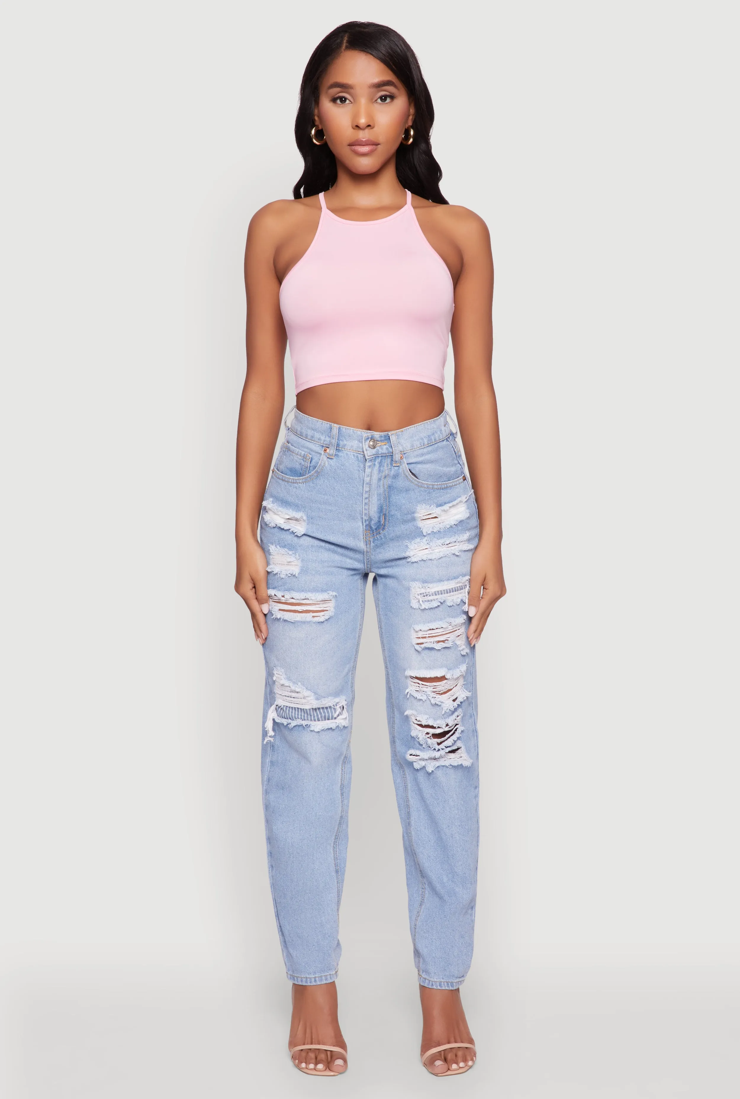 WAX Slim Leg Striped Patch Distressed Denim Jeans sold by Rainbow product image thumbnail 2