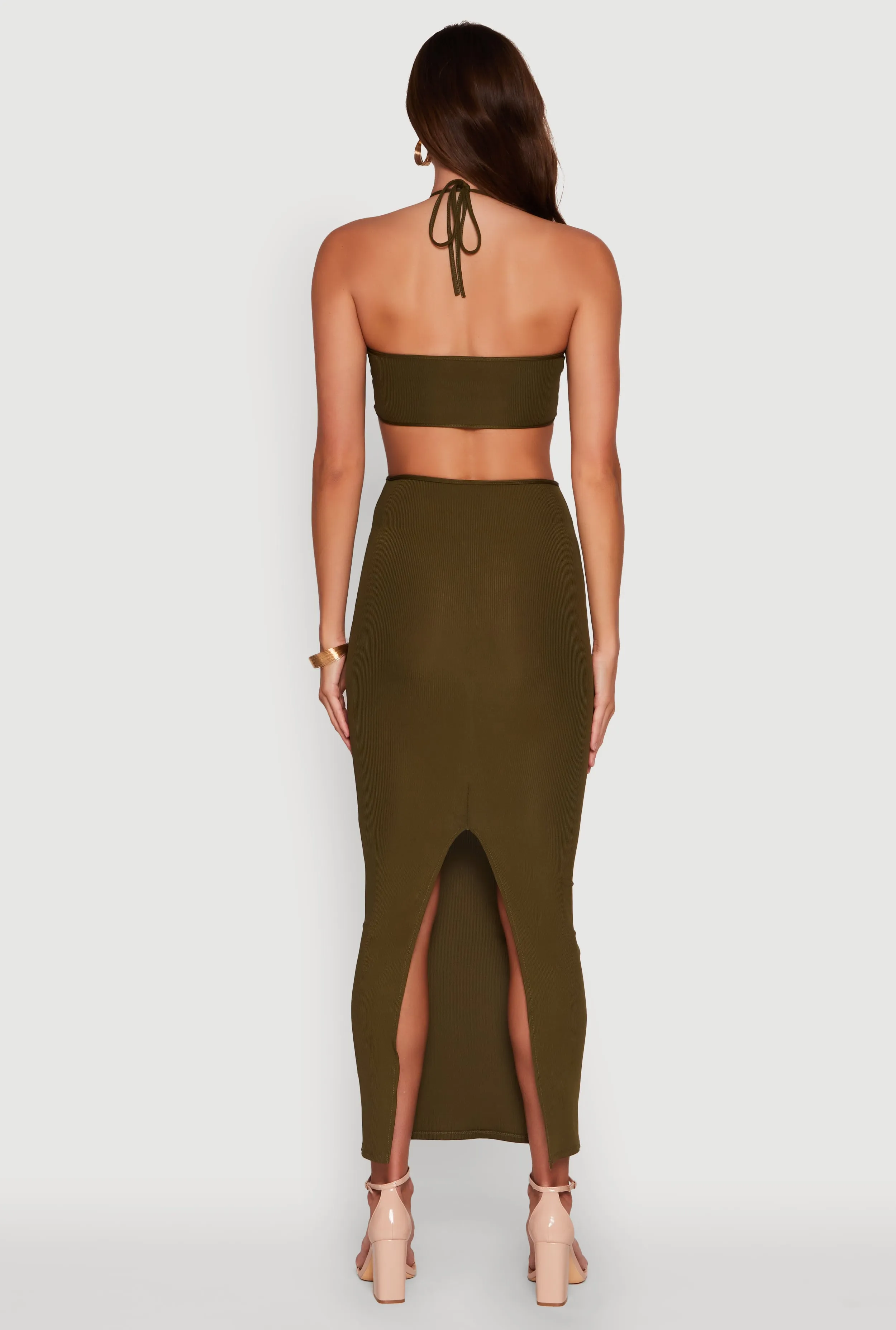 Stylish Ribbed Knit Keyhole Halter Sundress sold by Rainbow product image thumbnail 5