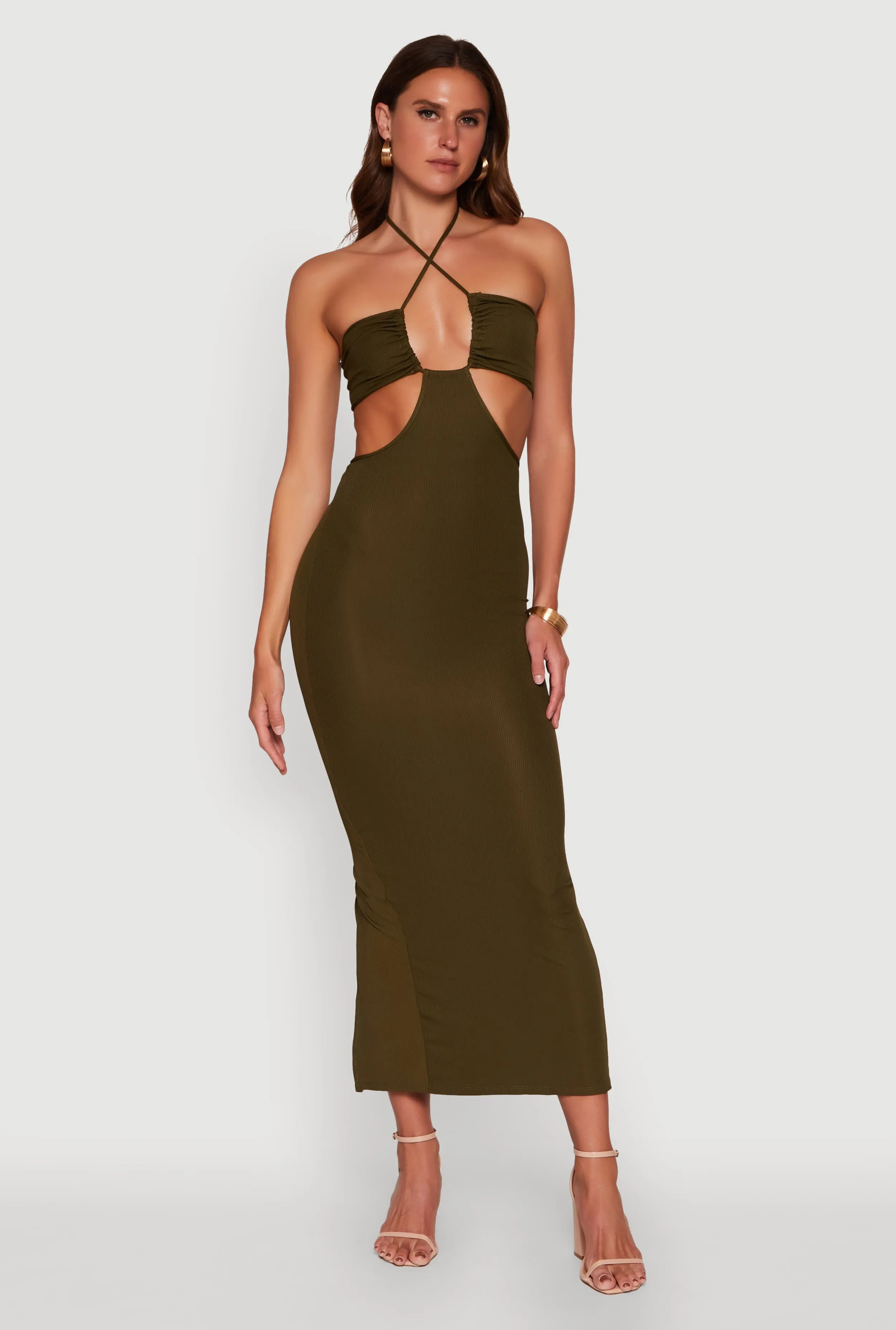 Stylish Ribbed Knit Keyhole Halter Sundress sold by Rainbow product image thumbnail 2