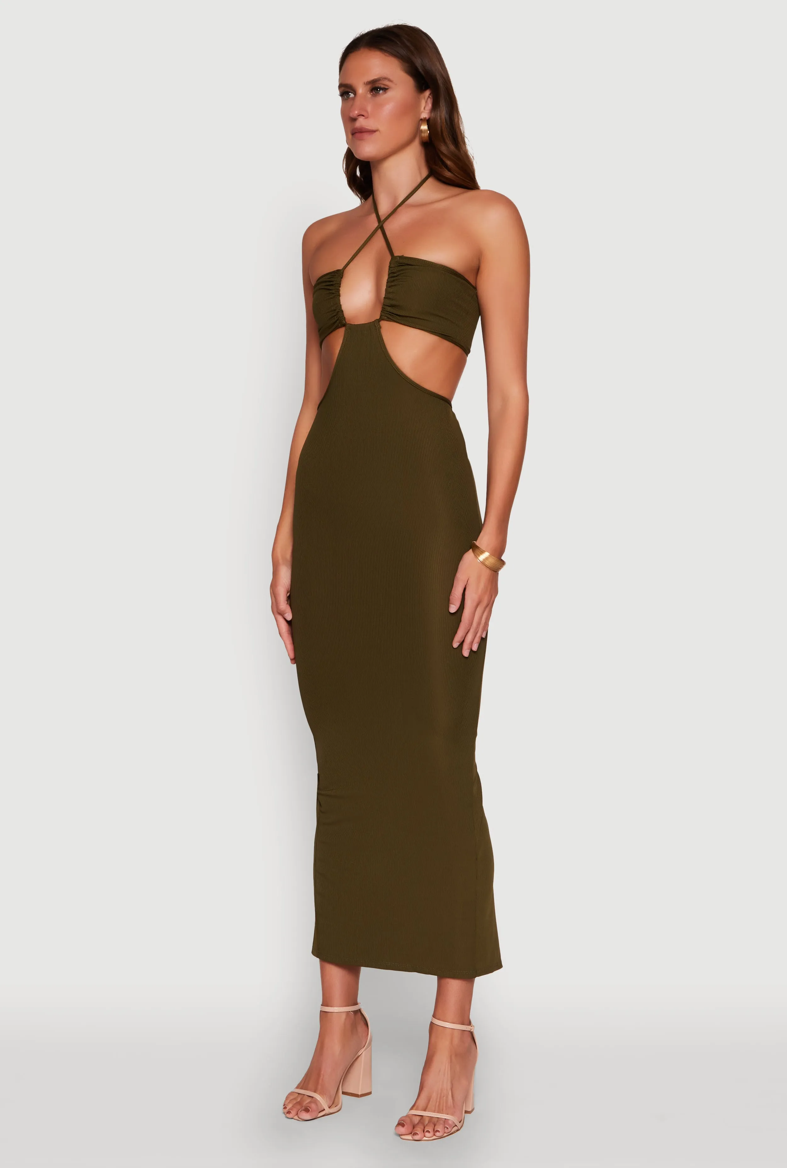 Stylish Ribbed Knit Keyhole Halter Sundress sold by Rainbow product image thumbnail 3