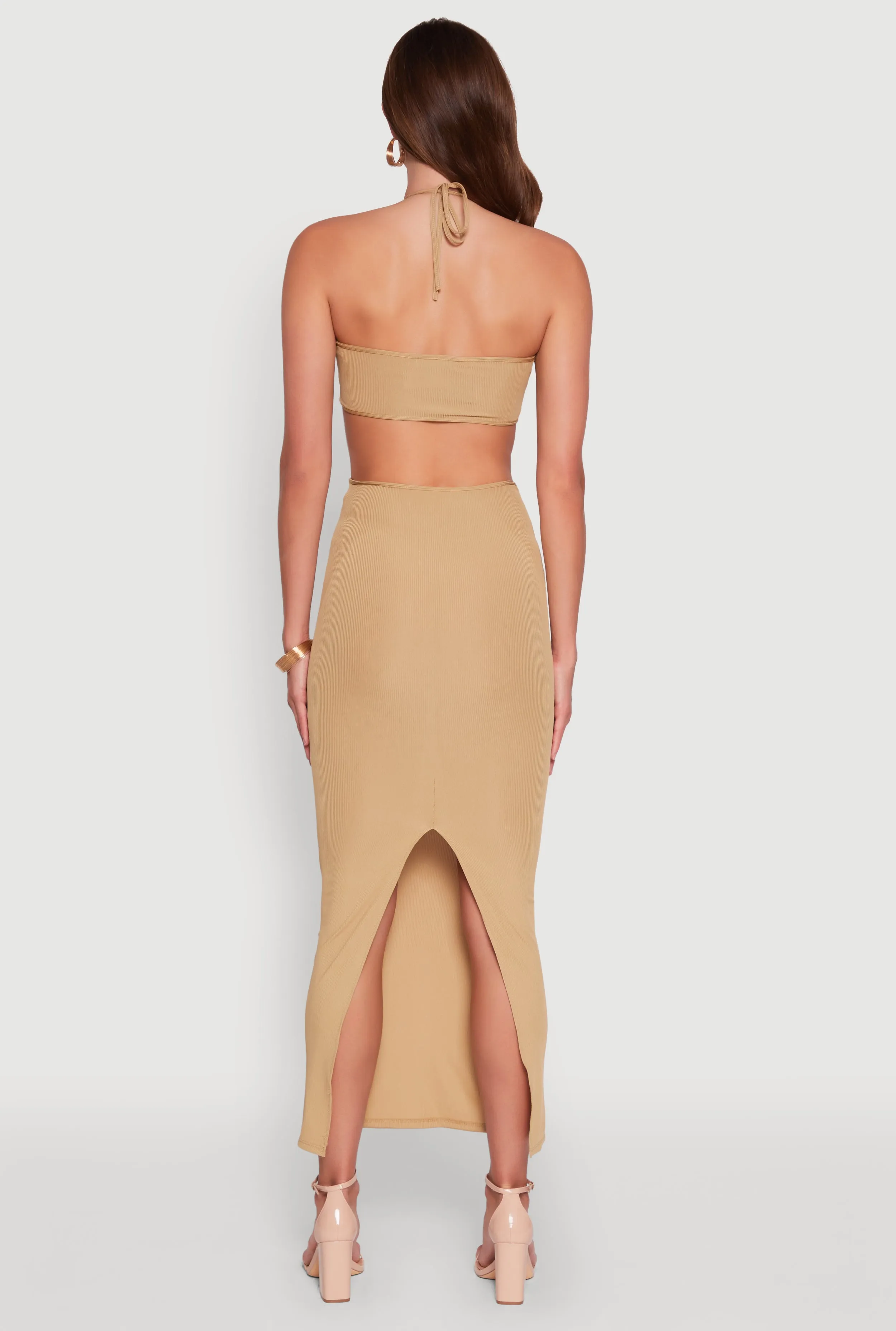 Stylish Ribbed Knit Keyhole Halter Sundress sold by Rainbow product image thumbnail 5