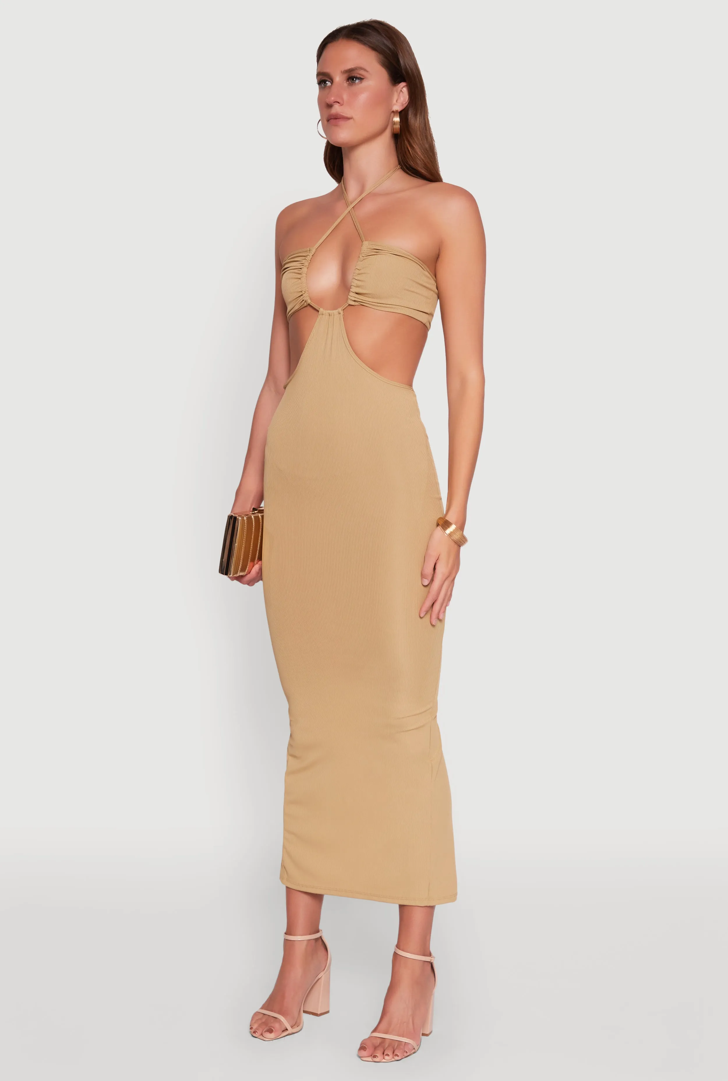 Stylish Ribbed Knit Keyhole Halter Sundress sold by Rainbow product image thumbnail 3