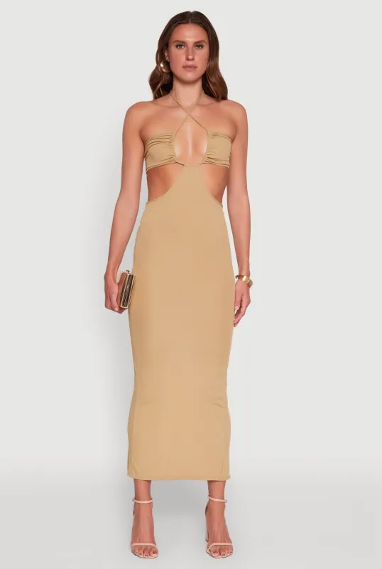 Stylish Ribbed Knit Keyhole Halter Sundress sold by Rainbow