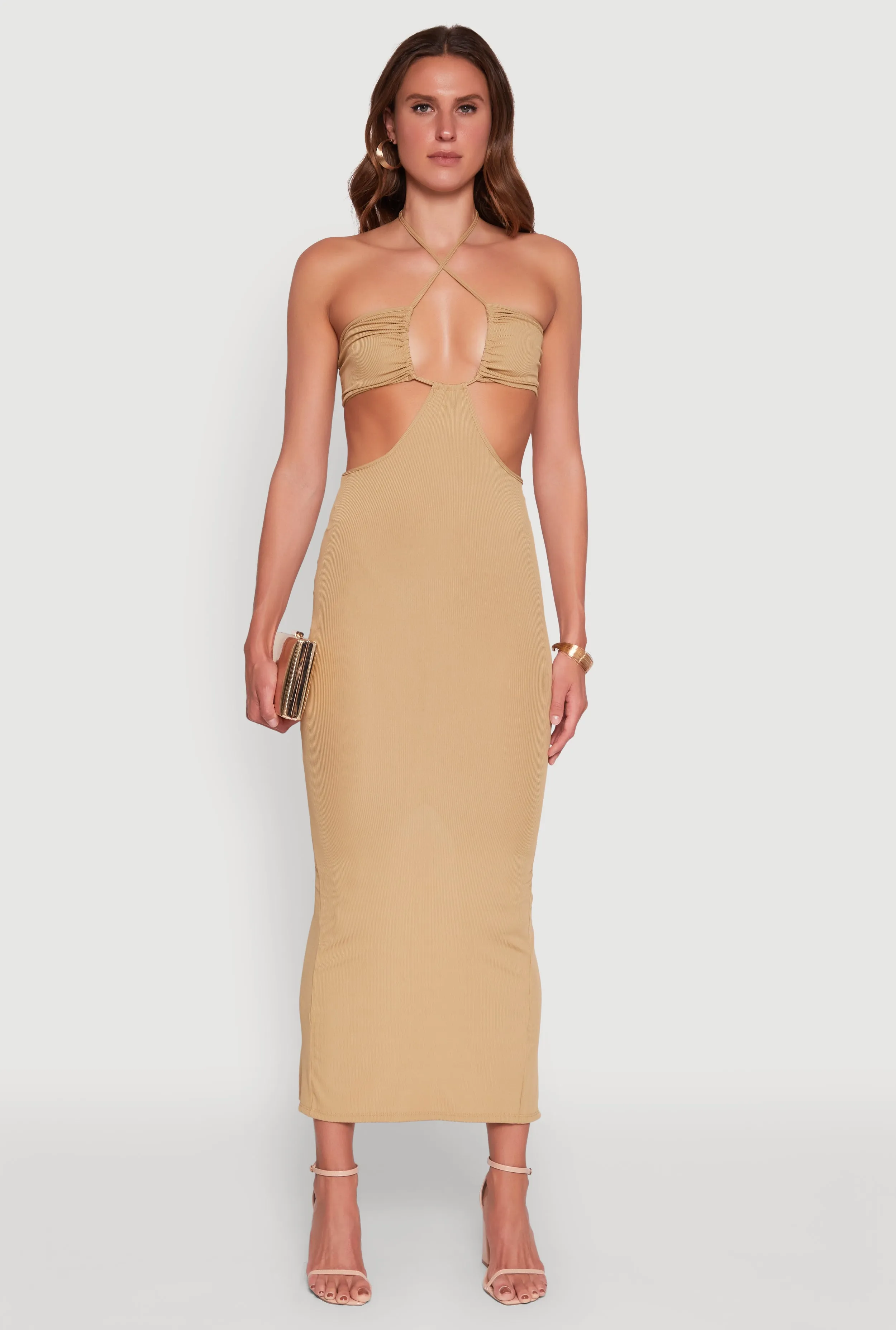 Stylish Ribbed Knit Keyhole Halter Sundress sold by Rainbow