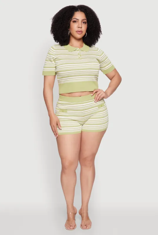 Plus Size Daisy Striped Button Detail Shorts sold by Rainbow