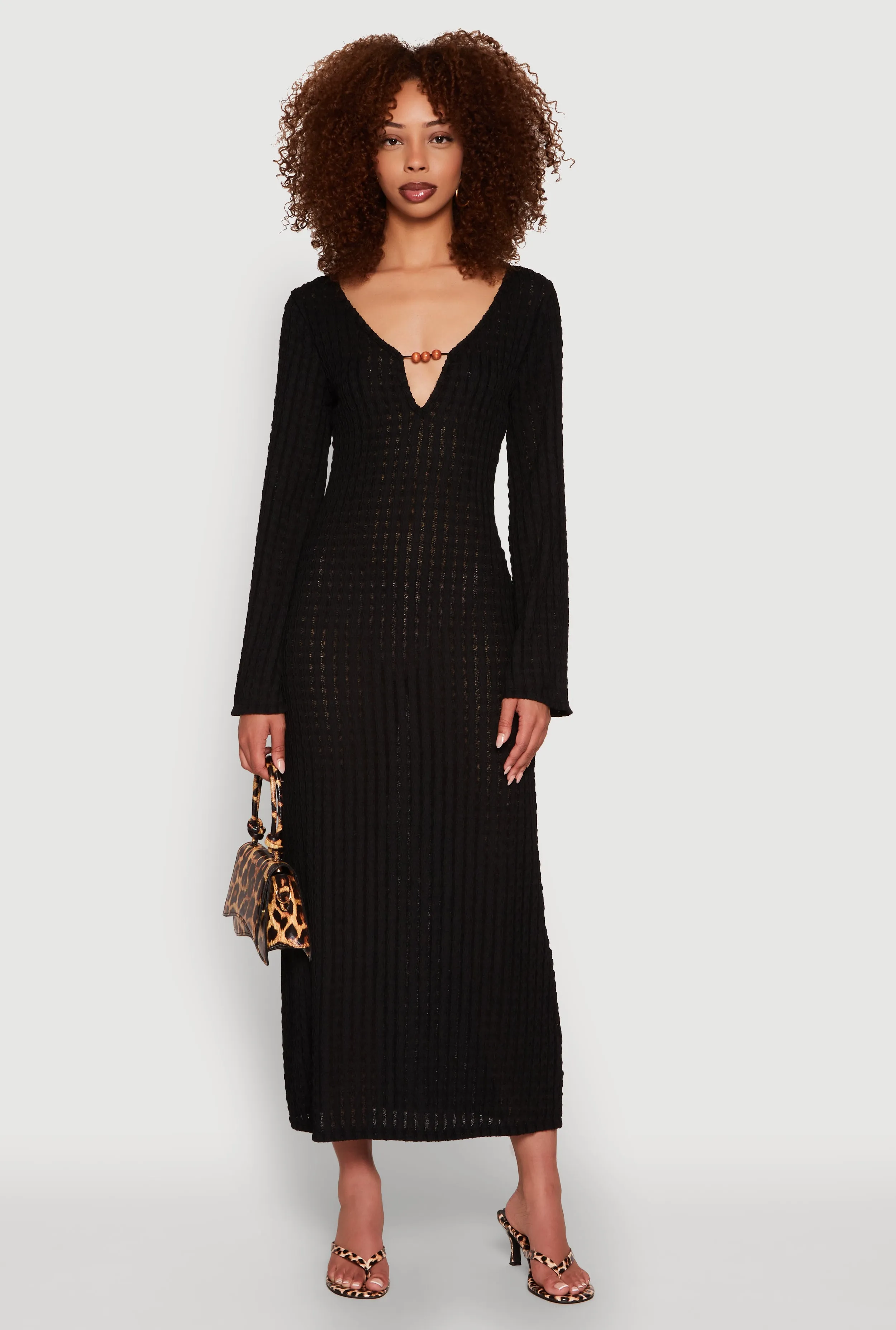 Textured Knit Beaded Keyhole Shadow Stripe Dress sold by Rainbow product image thumbnail 2