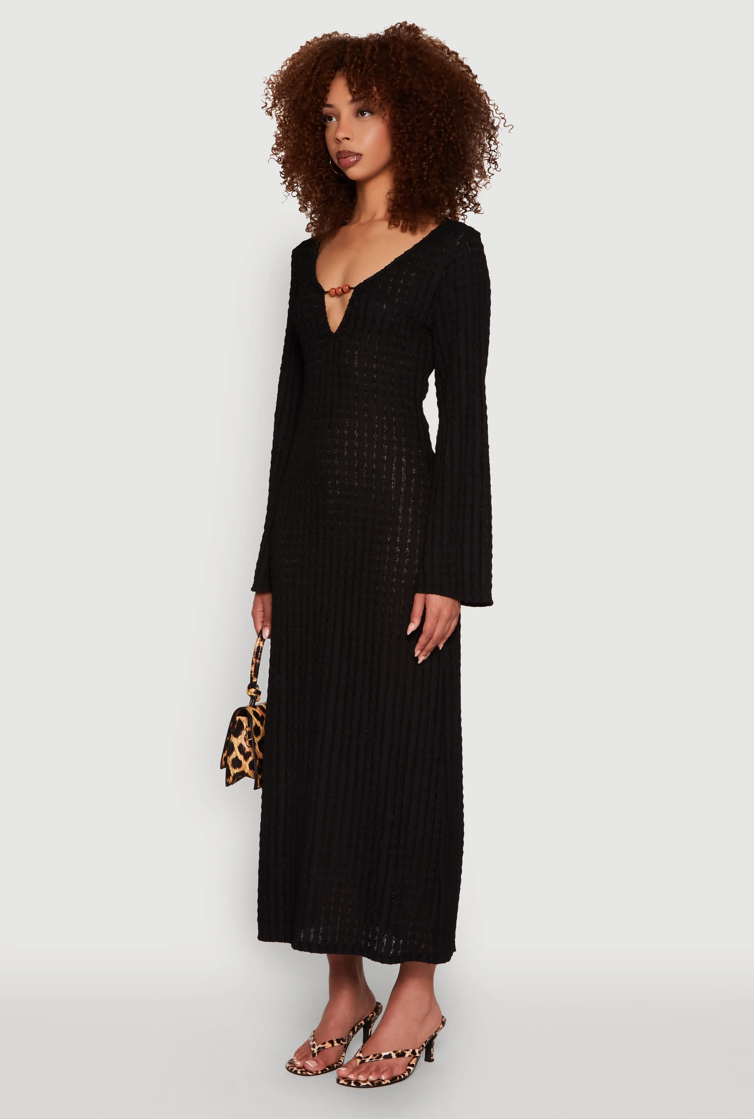 Textured Knit Beaded Keyhole Shadow Stripe Dress sold by Rainbow product image thumbnail 3