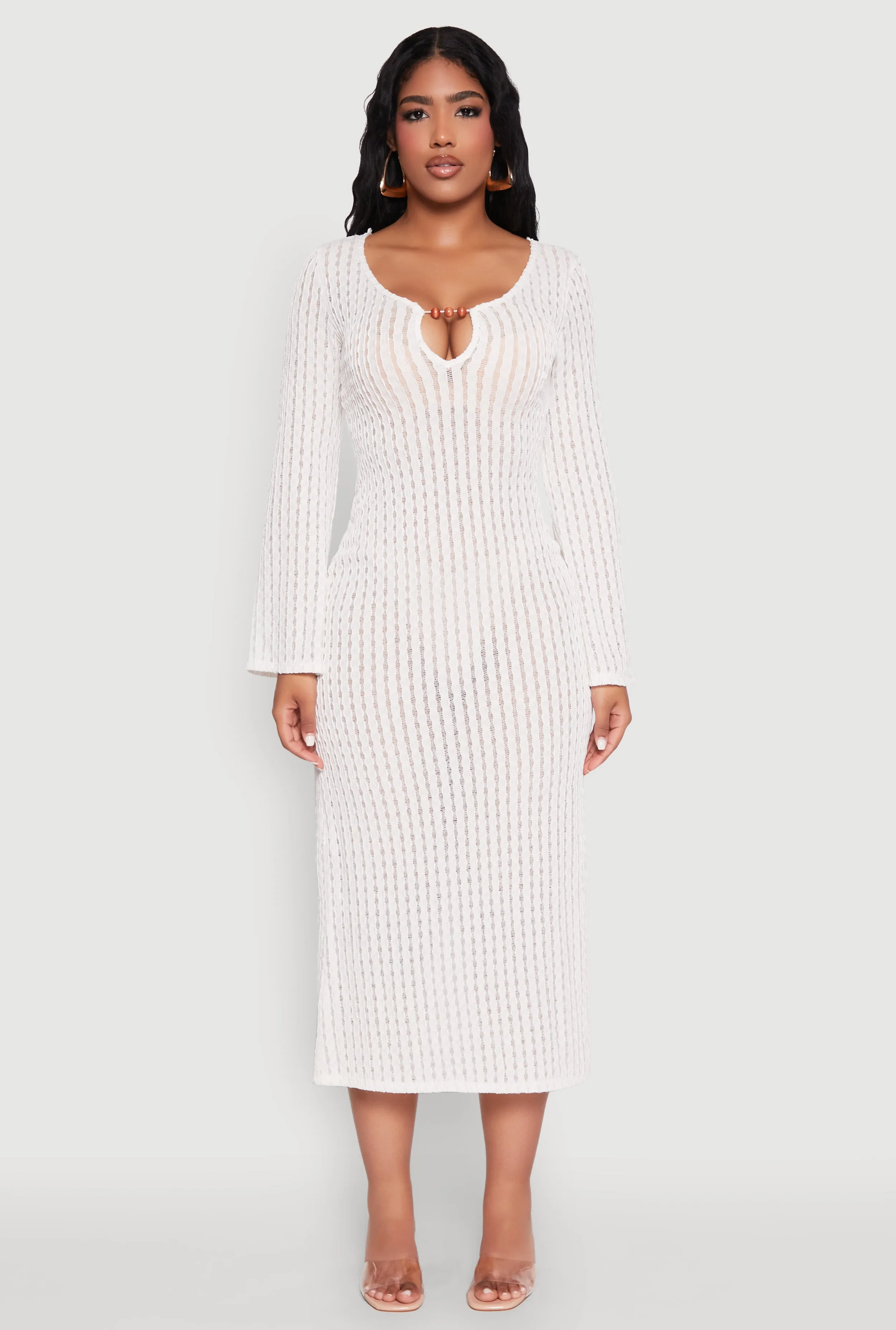 Textured Knit Beaded Keyhole Shadow Stripe Dress sold by Rainbow product image thumbnail 2