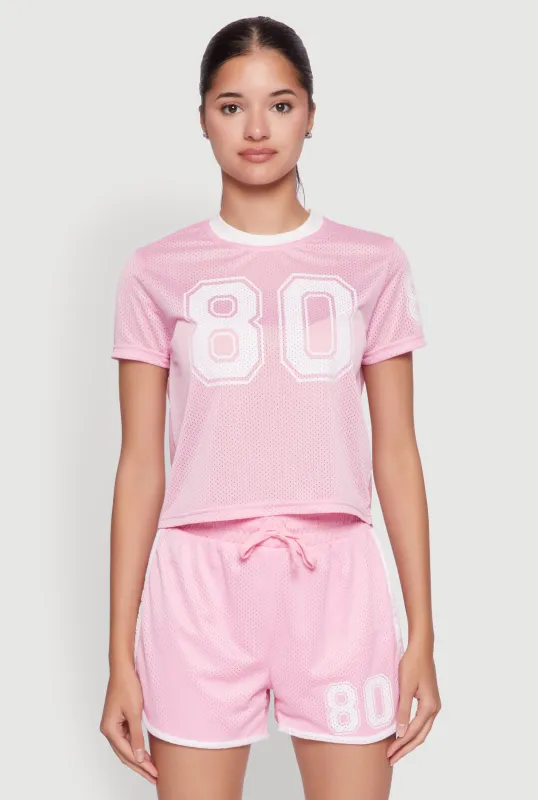 Graphic Jersey Mesh Crew Neck Top sold by Rainbow