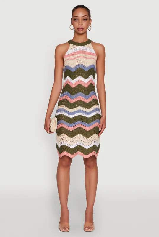 Wavy Stripe Crochet Halter Dress sold by Rainbow