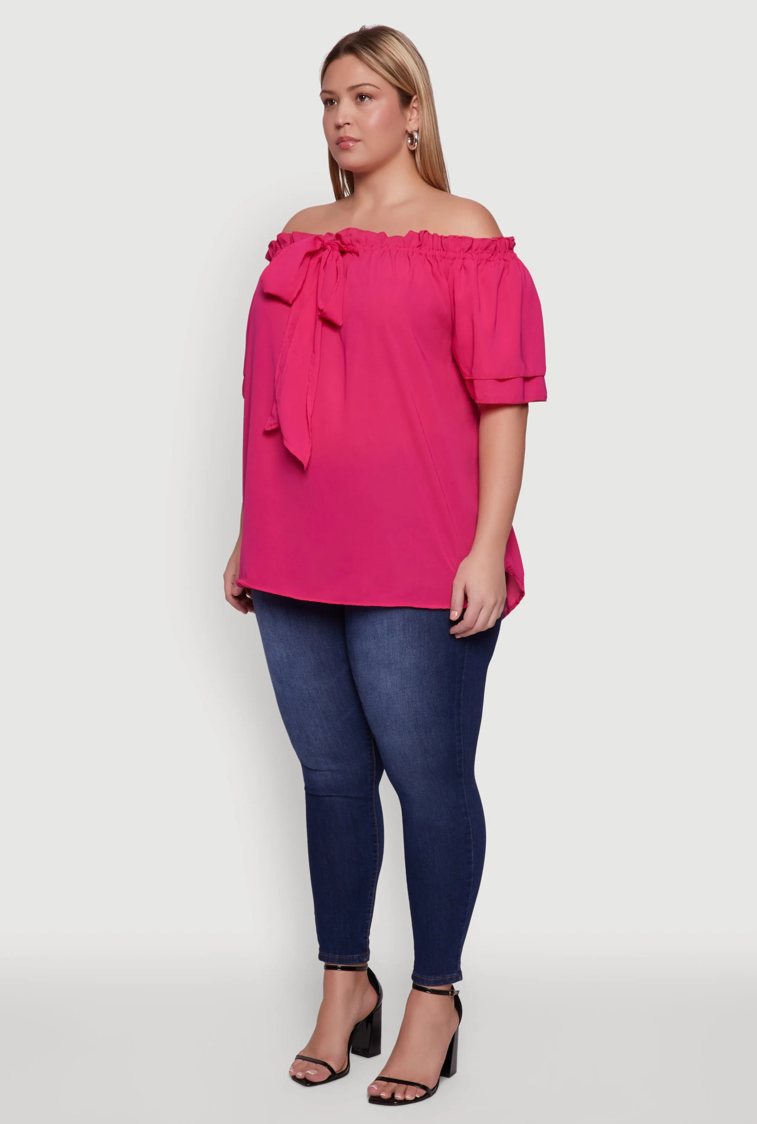 Plus Size Stylish Off the Shoulder Tiered Sleeve Blouse sold by Rainbow product image thumbnail 5