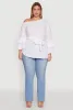 Plus Size Stylish One Shoulder Bell Sleeve Blouse with Ruffles sold by Rainbow