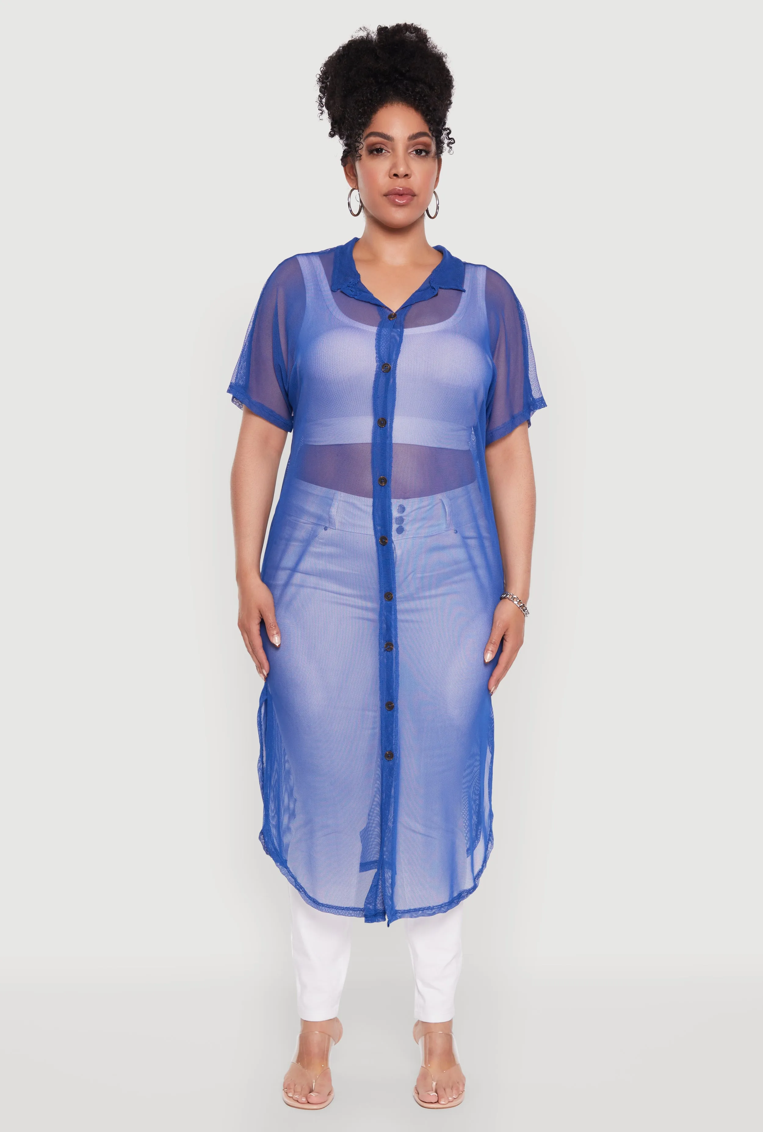 Plus Size Stylish Chic Sheer Maxi Shirt sold by Rainbow product image thumbnail 2