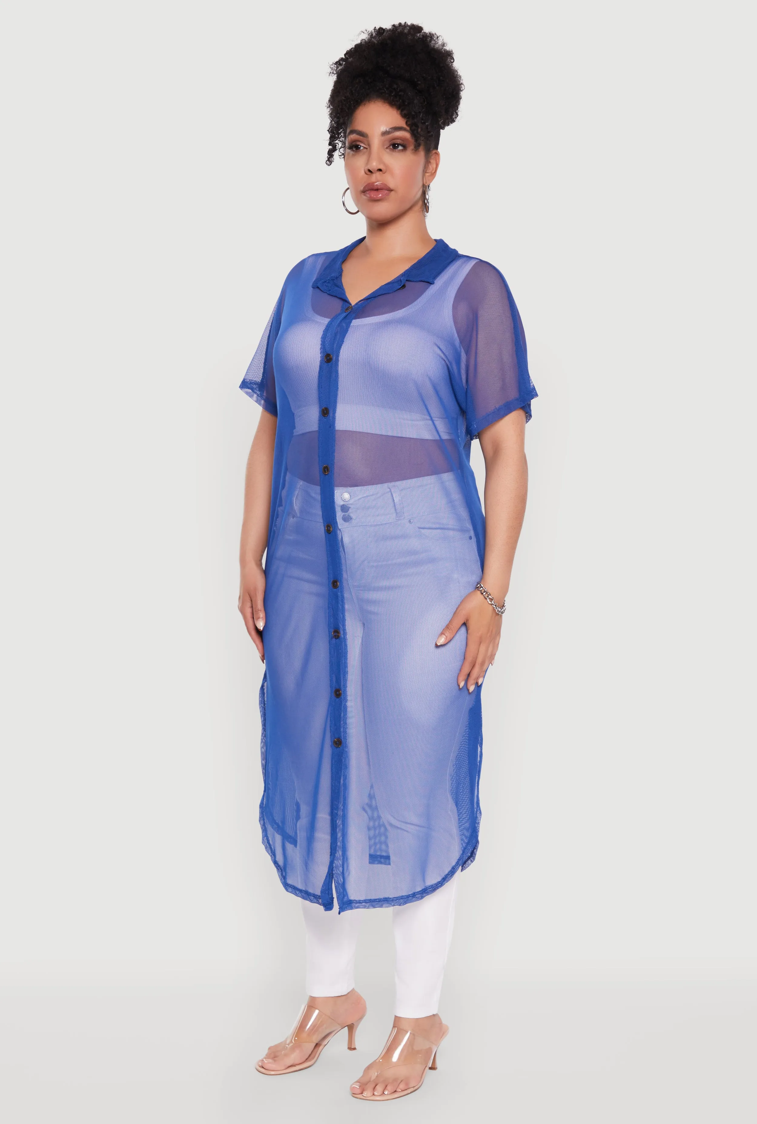 Plus Size Stylish Chic Sheer Maxi Shirt sold by Rainbow product image thumbnail 3