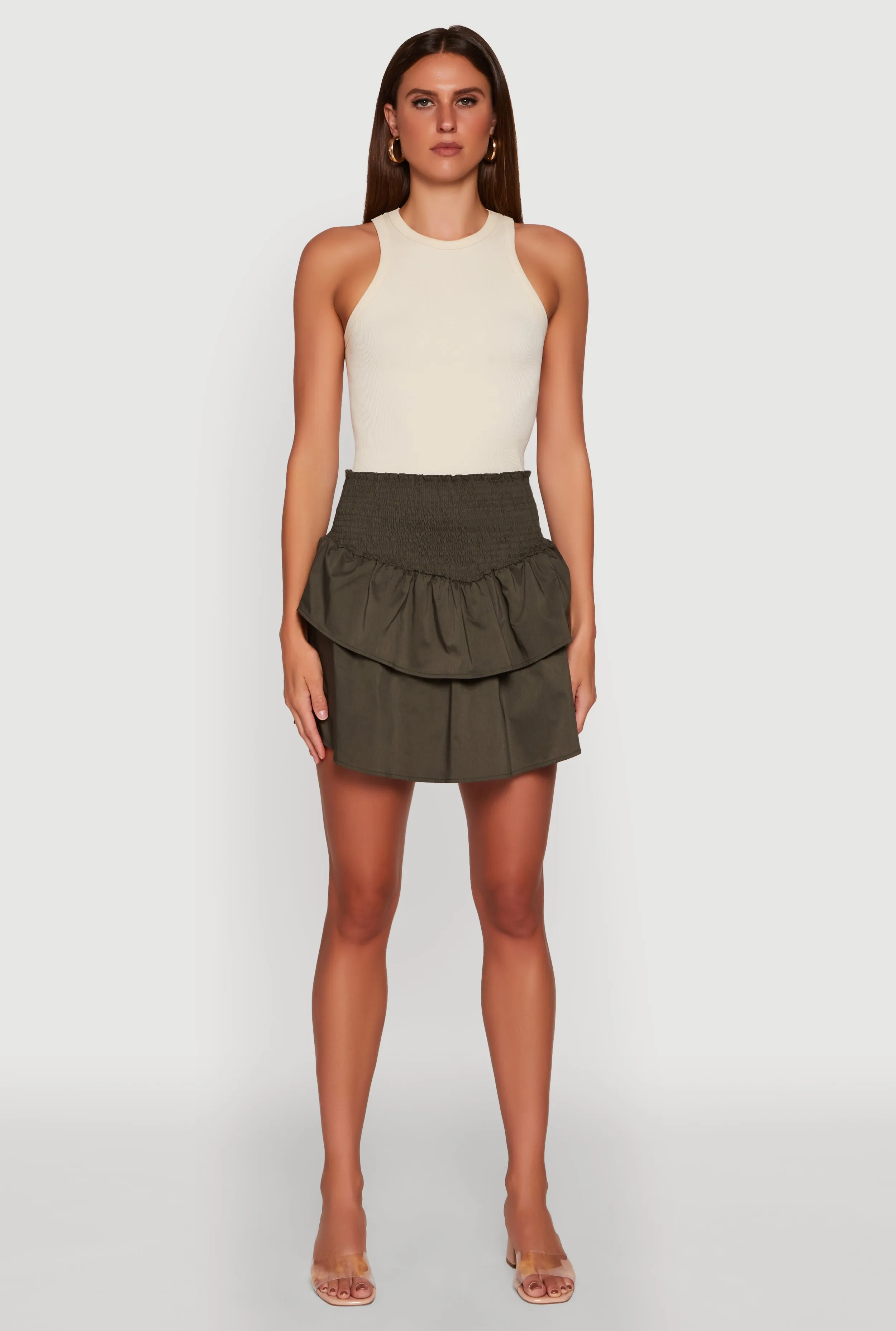 Chic Smocked High Waisted Tiered Skirt sold by Rainbow