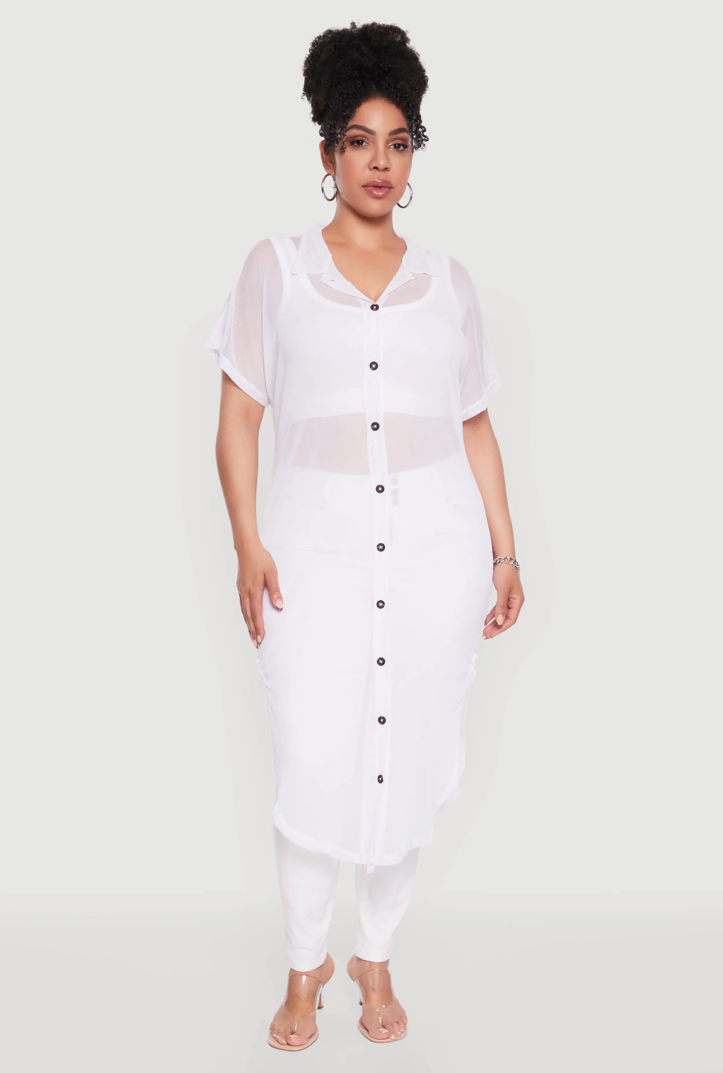 Plus Size Stylish Chic Sheer Maxi Shirt sold by Rainbow