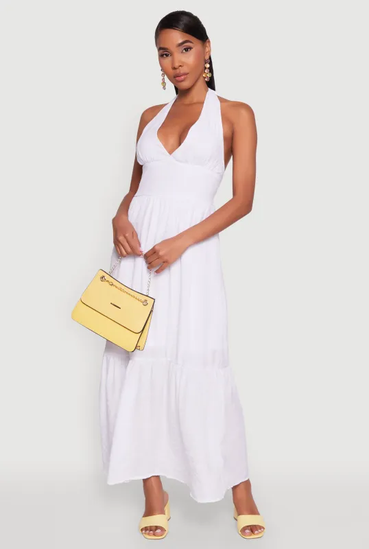 Elegant Gauze Knit Halter Neck Tiered Dress sold by Rainbow