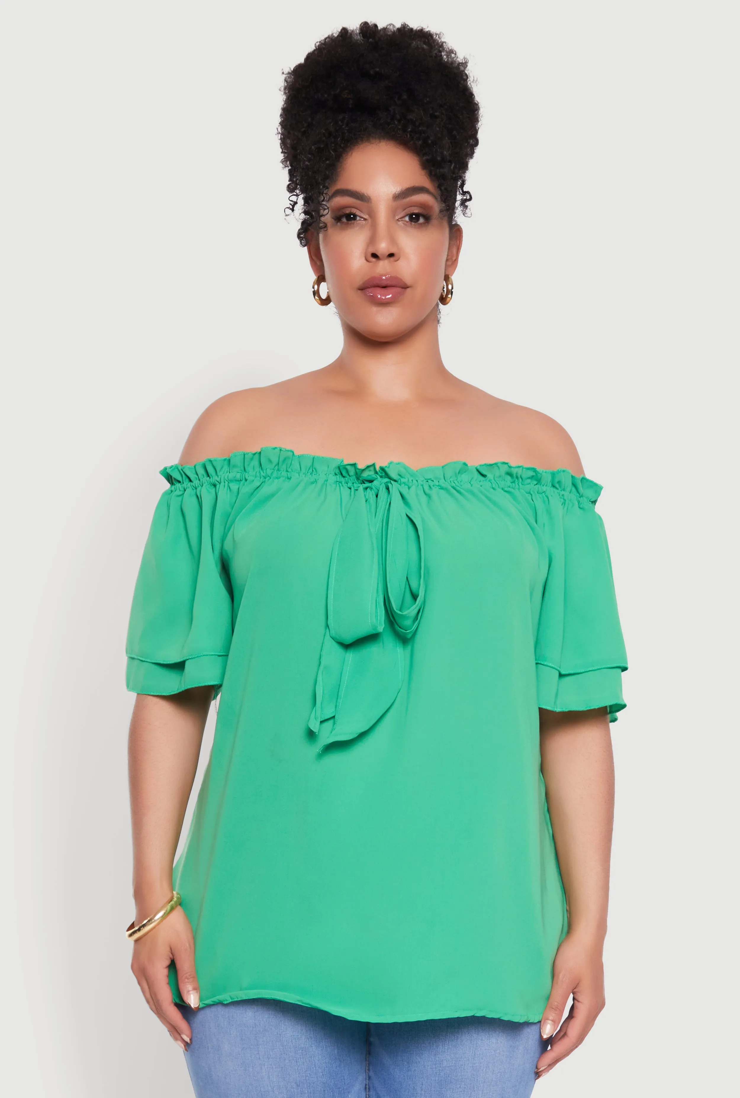 Plus Size Stylish Off the Shoulder Tiered Sleeve Blouse sold by Rainbow product image thumbnail 2
