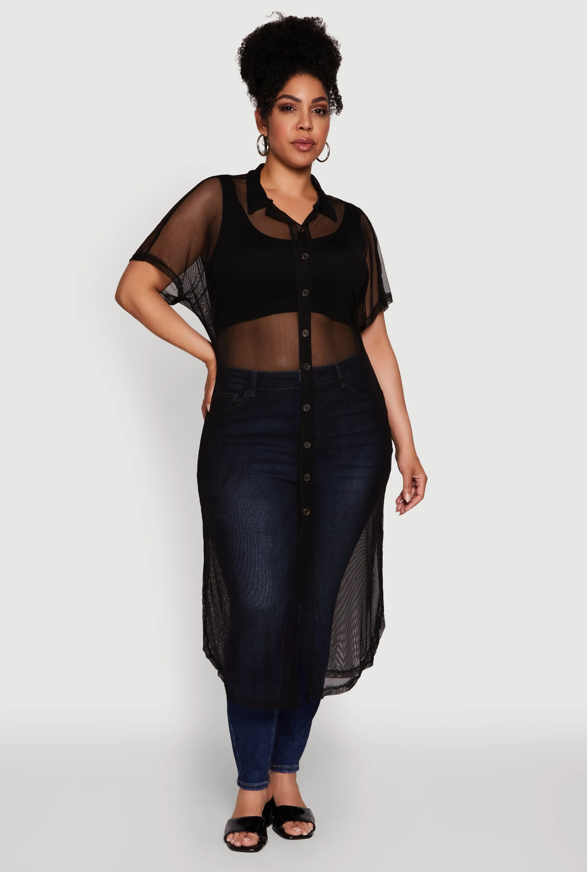 Plus Size Stylish Chic Sheer Maxi Shirt sold by Rainbow
