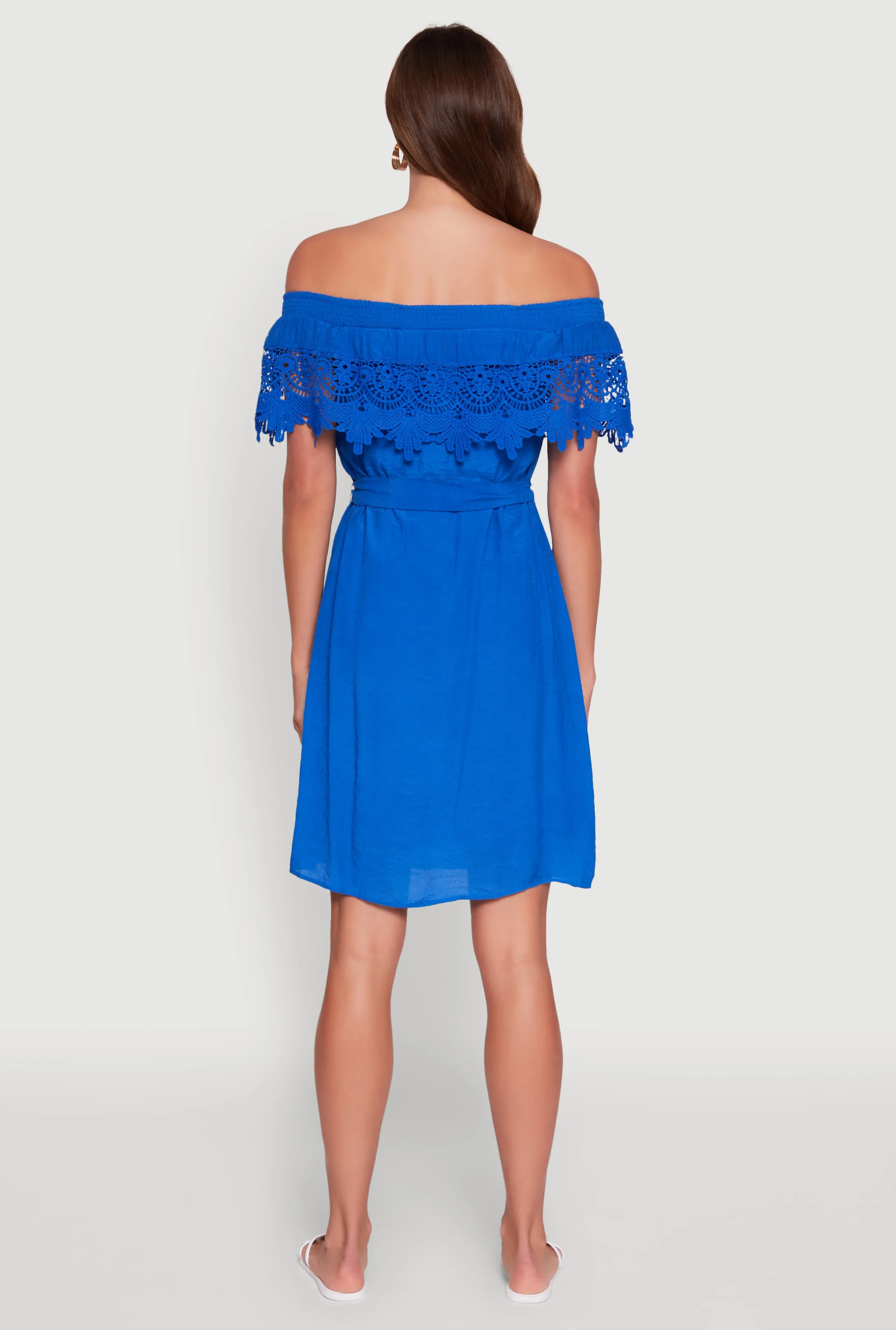 Chic Off the Shoulder Crochet Sundress with Tie Waist Belt sold by Rainbow product image thumbnail 5