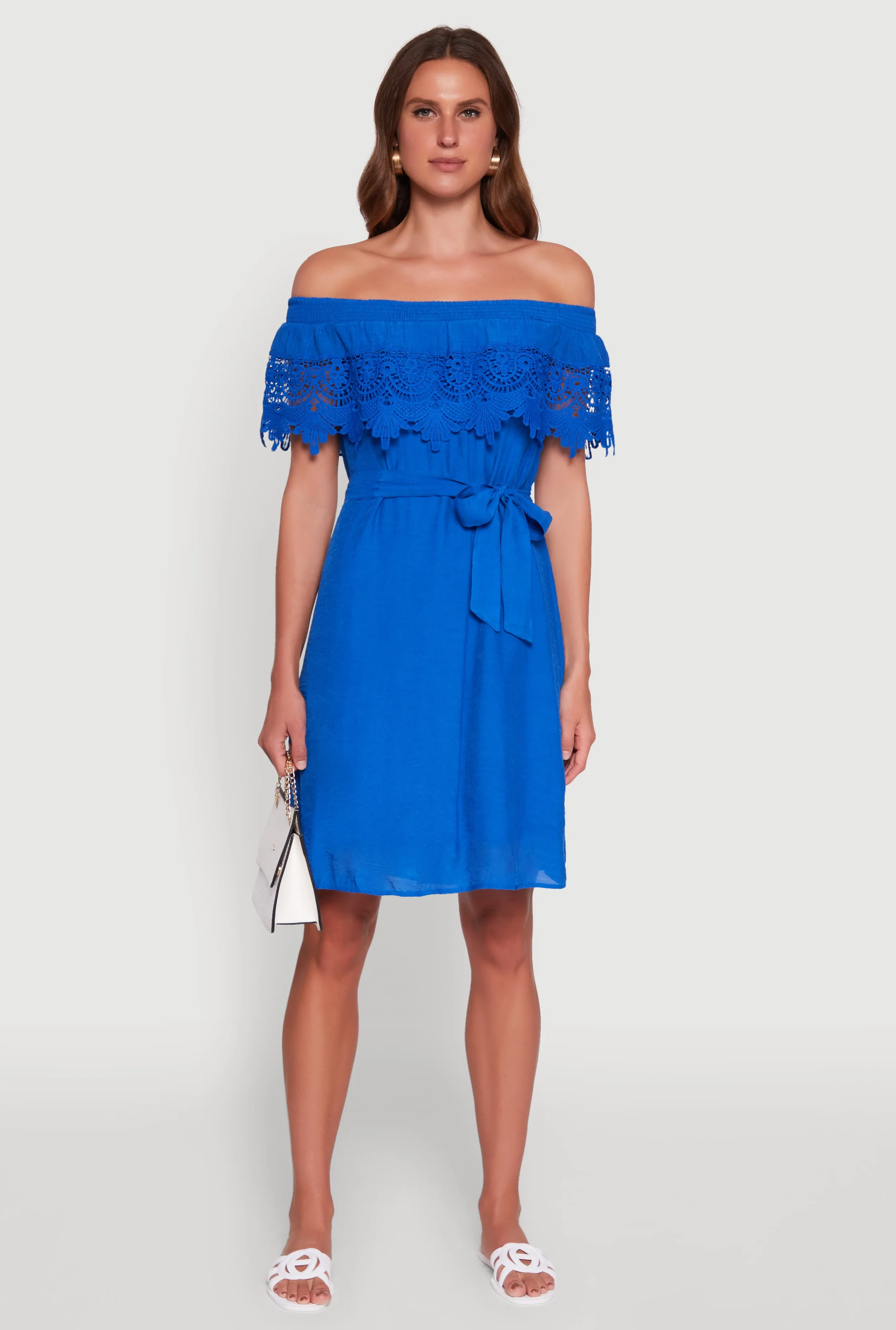 Chic Off the Shoulder Crochet Sundress with Tie Waist Belt sold by Rainbow product image thumbnail 2