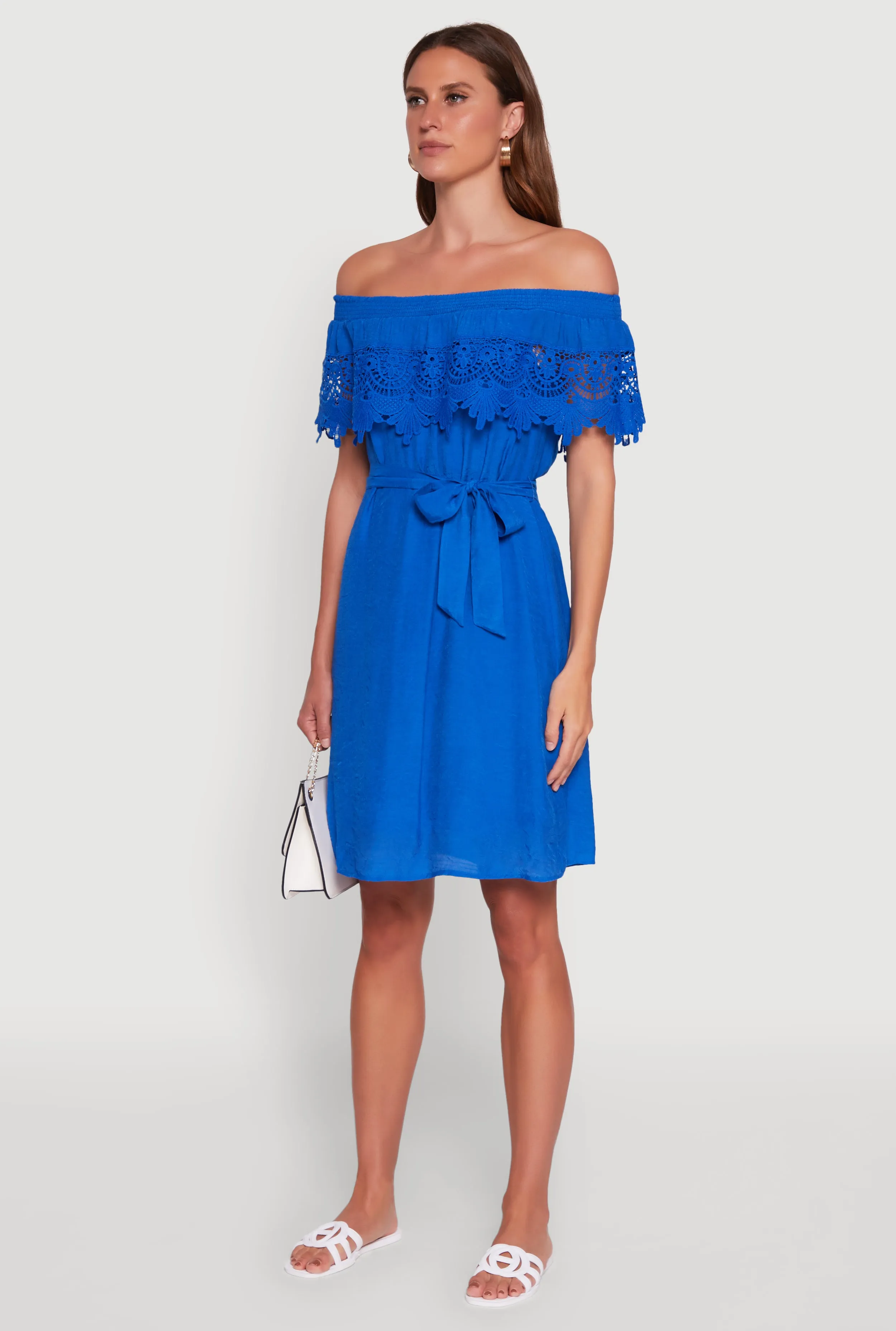 Chic Off the Shoulder Crochet Sundress with Tie Waist Belt sold by Rainbow product image thumbnail 3