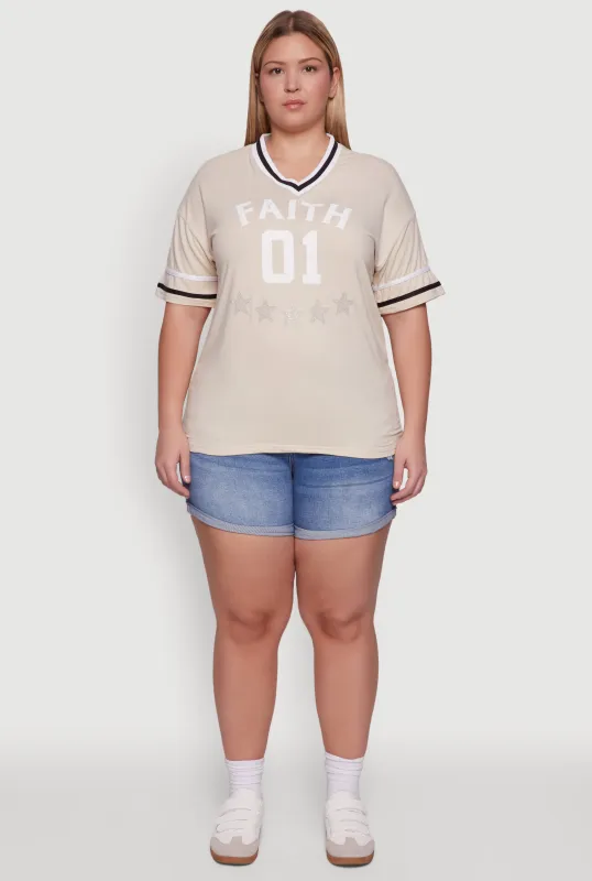 Plus Size Rhinestone Star Faith Graphic T-Shirt sold by Rainbow