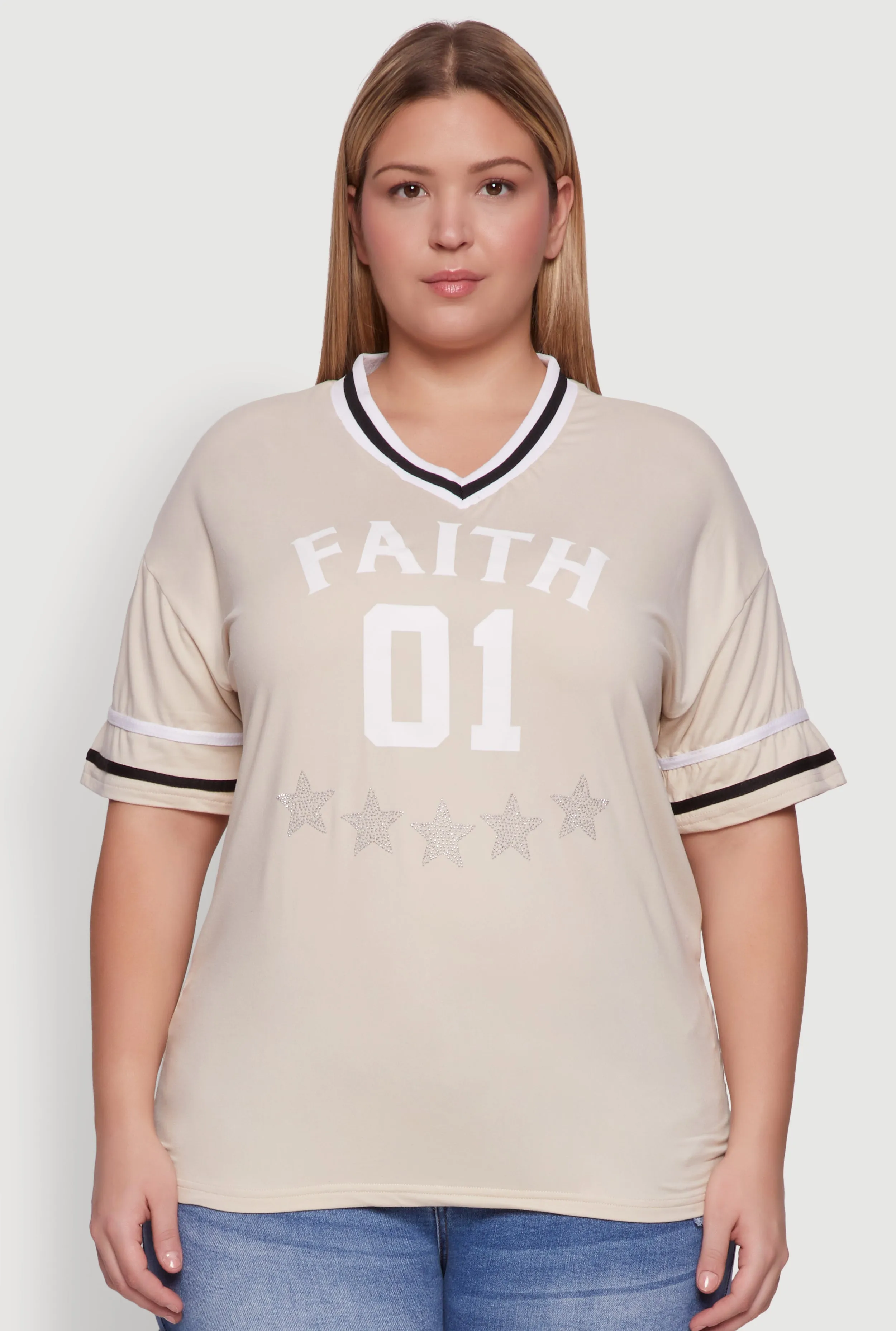 Plus Size Rhinestone Star Faith Graphic T-Shirt sold by Rainbow product image thumbnail 2
