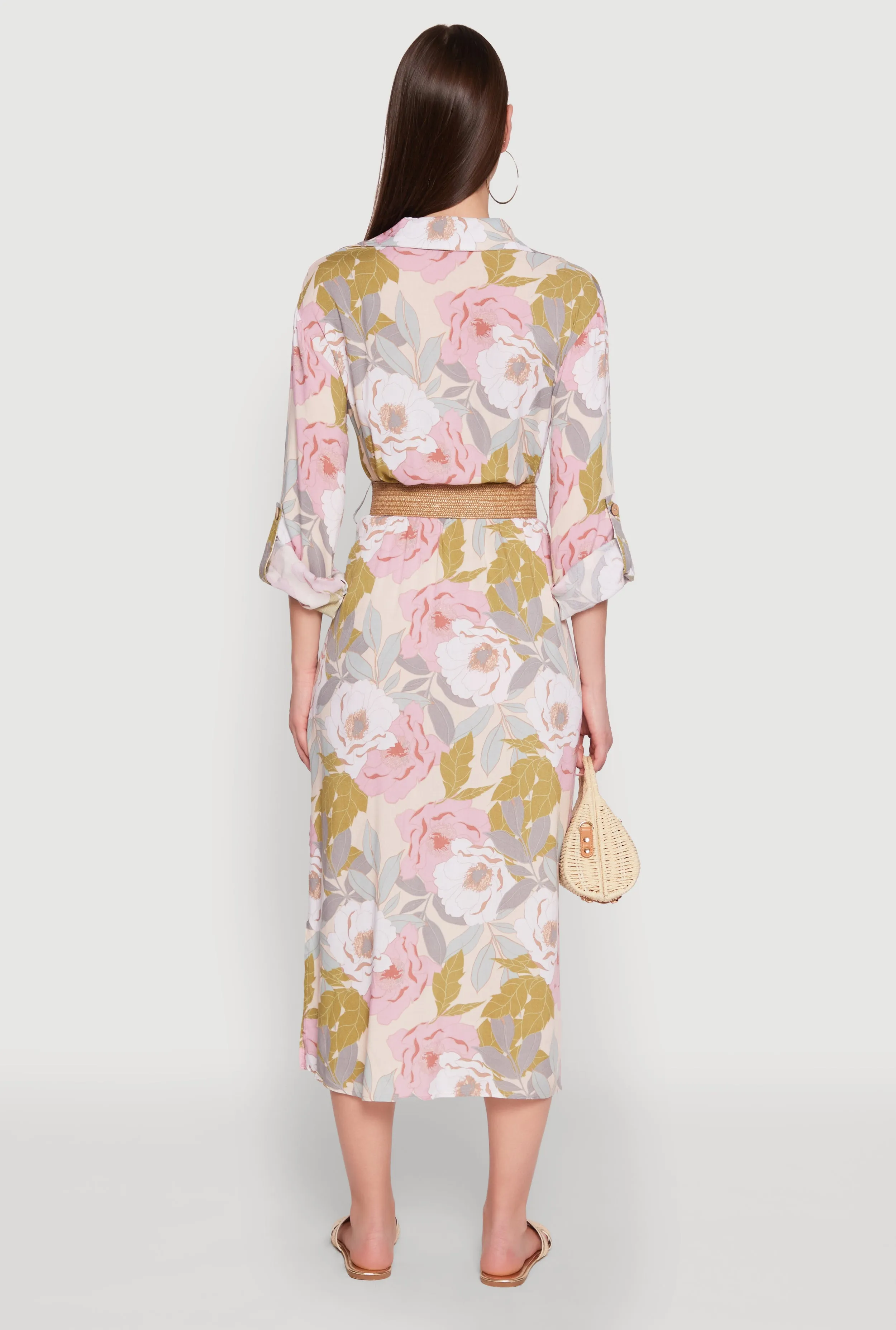 Floral Button Front Belted Shirt Dress sold by Rainbow product image thumbnail 5