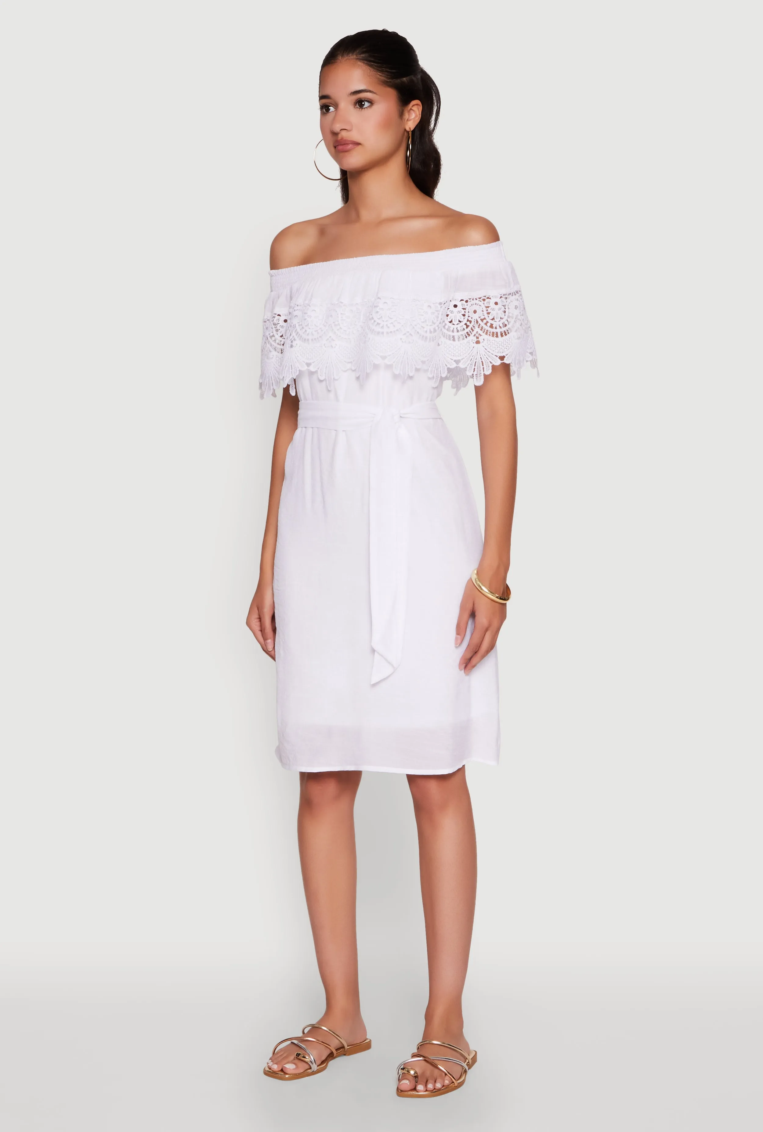 Chic Off the Shoulder Crochet Sundress with Tie Waist Belt sold by Rainbow product image thumbnail 3