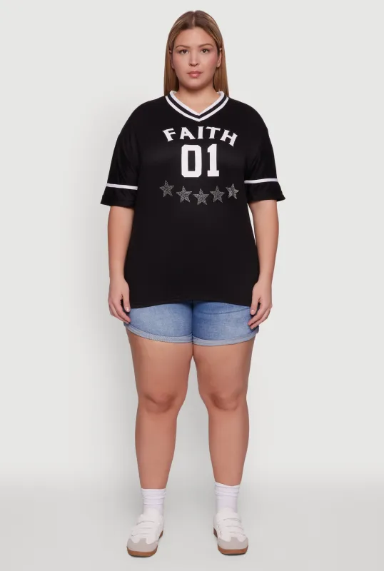 Plus Size Rhinestone Star Faith Graphic T-Shirt sold by Rainbow