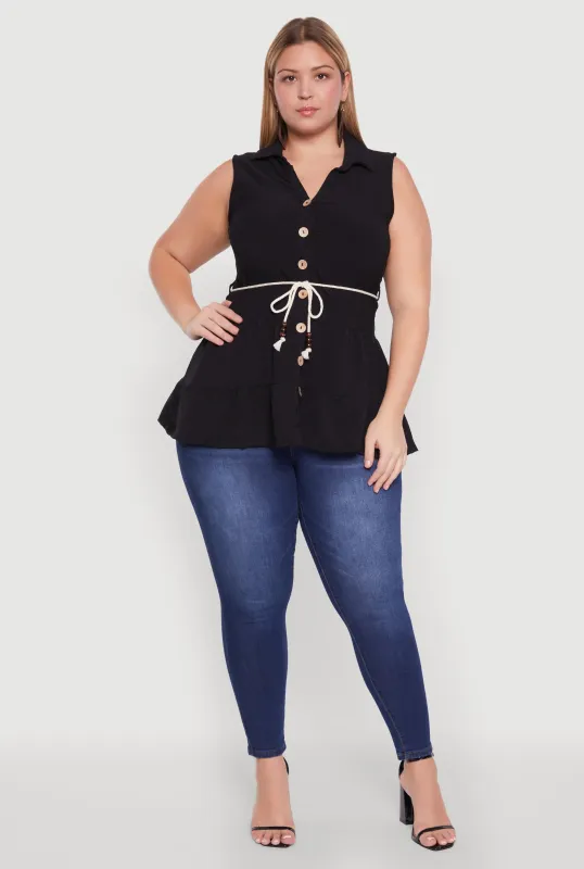 Plus Size Crepe Knit Tiered Sleeveless Blouse sold by Rainbow