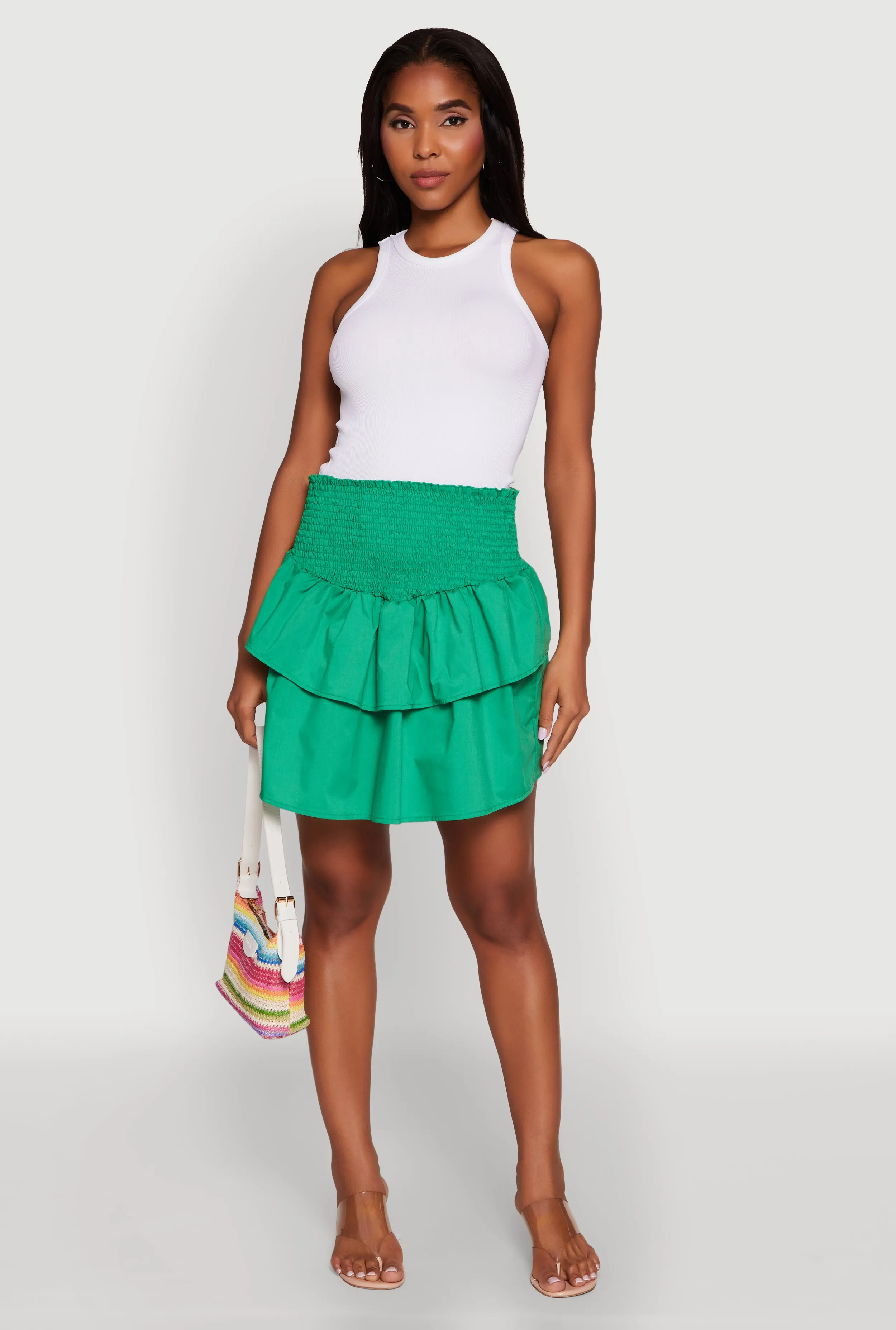 Chic Smocked High Waisted Tiered Skirt sold by Rainbow