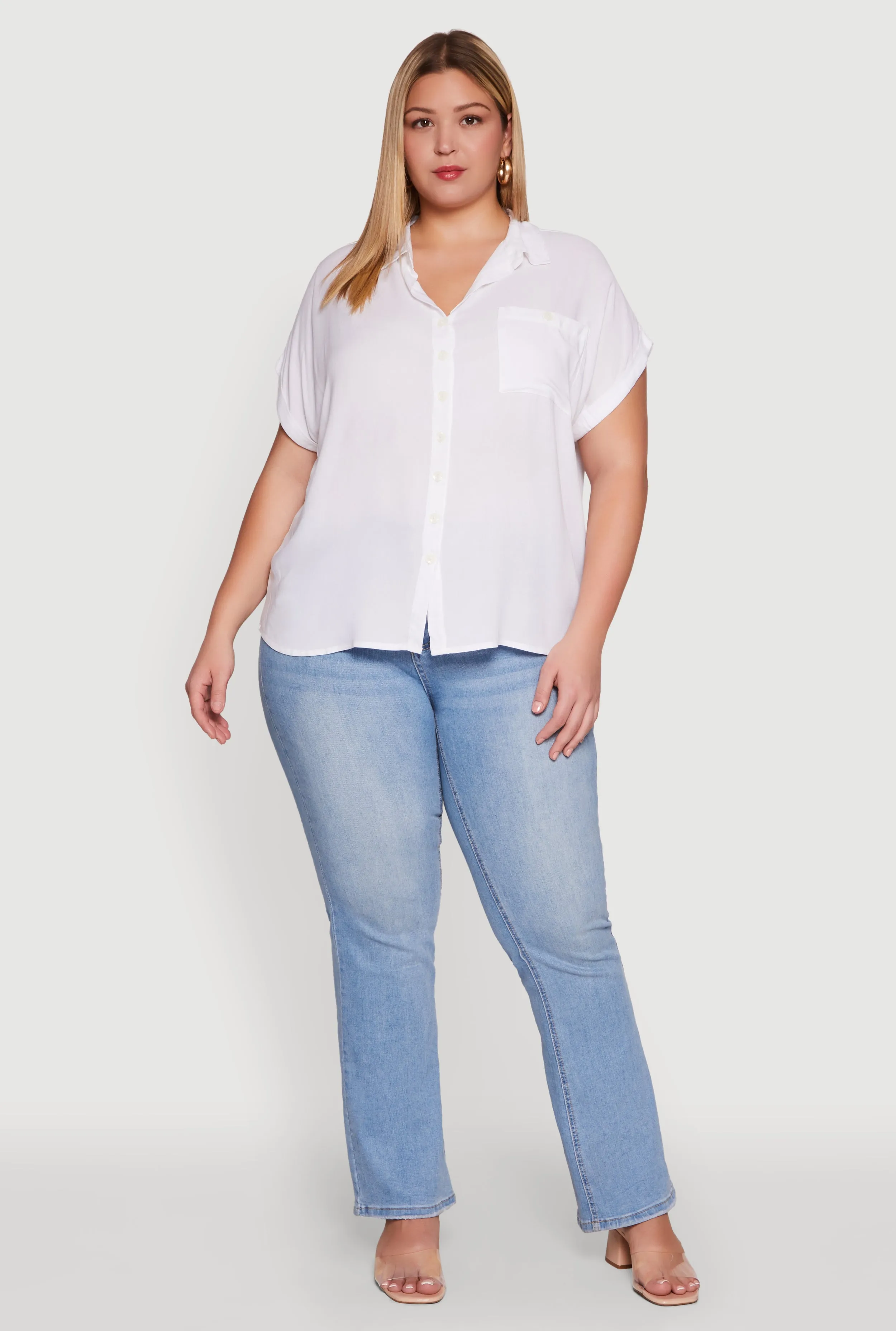 Plus Size Button Front Shirt sold by Rainbow