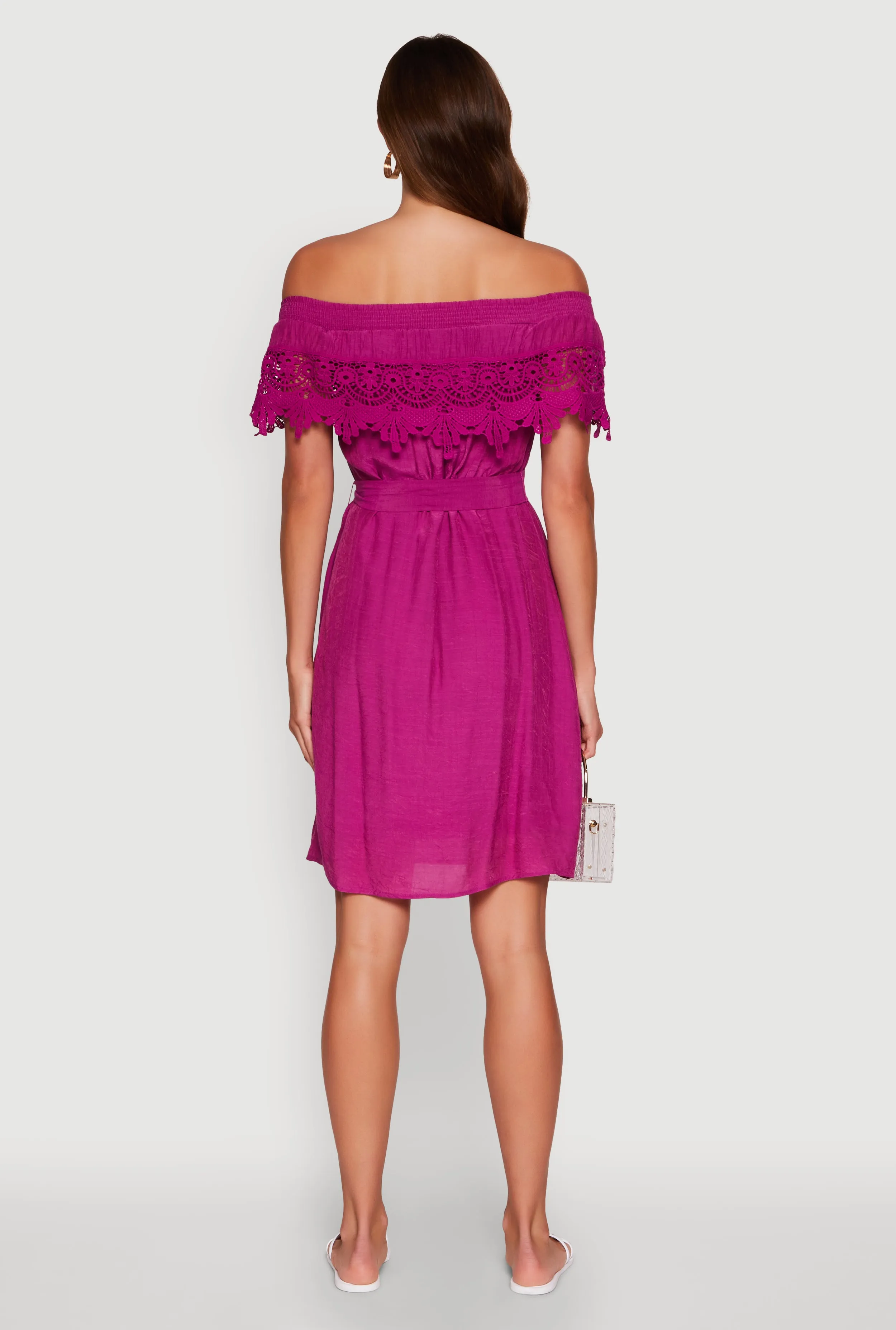 Chic Off the Shoulder Crochet Sundress with Tie Waist Belt sold by Rainbow product image thumbnail 5