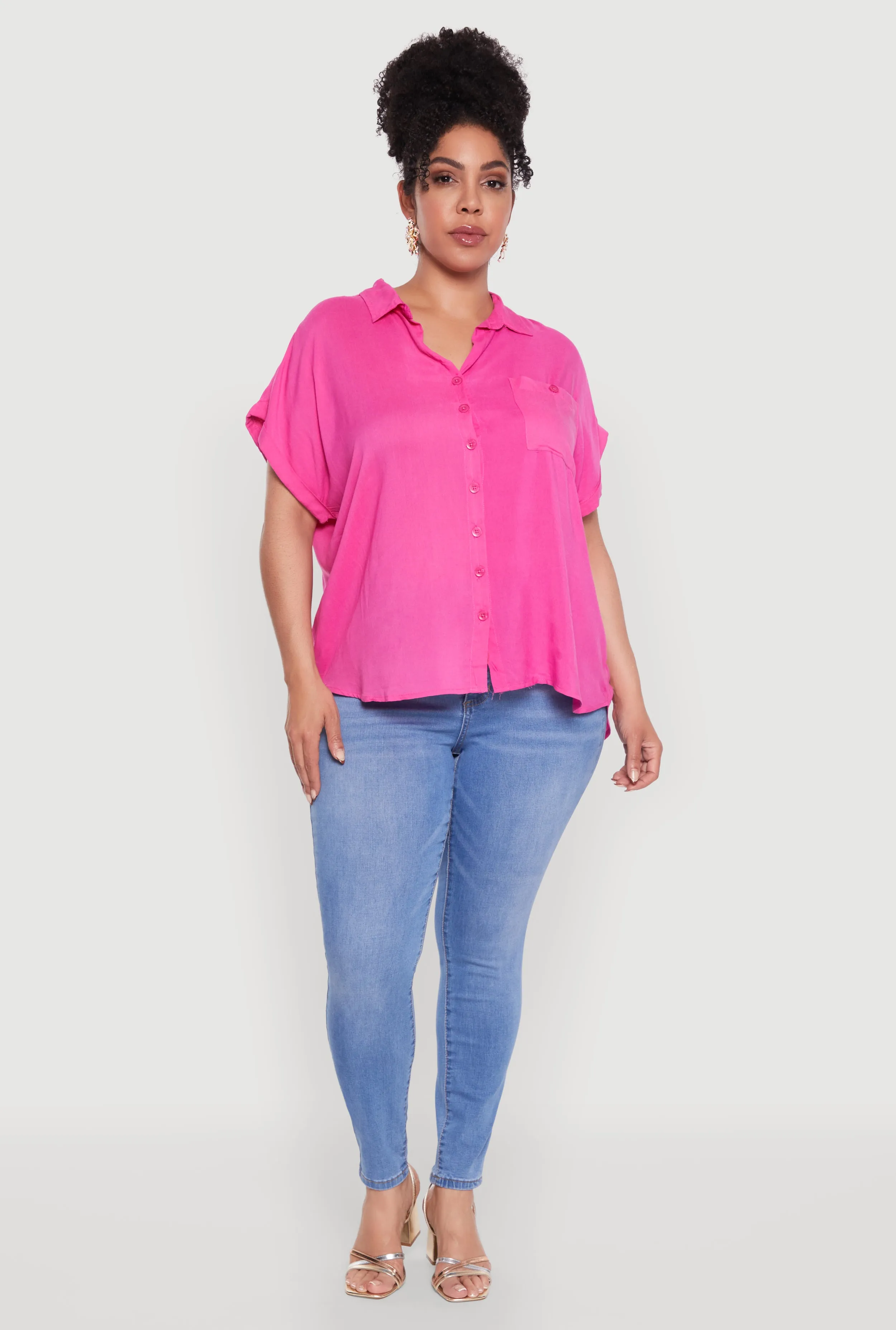 Plus Size Button Front Shirt sold by Rainbow