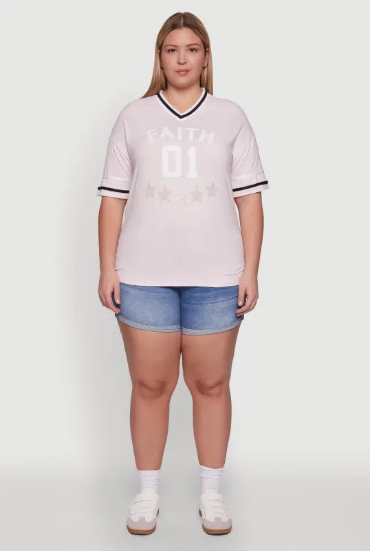 Plus Size Rhinestone Star Faith Graphic T-Shirt sold by Rainbow