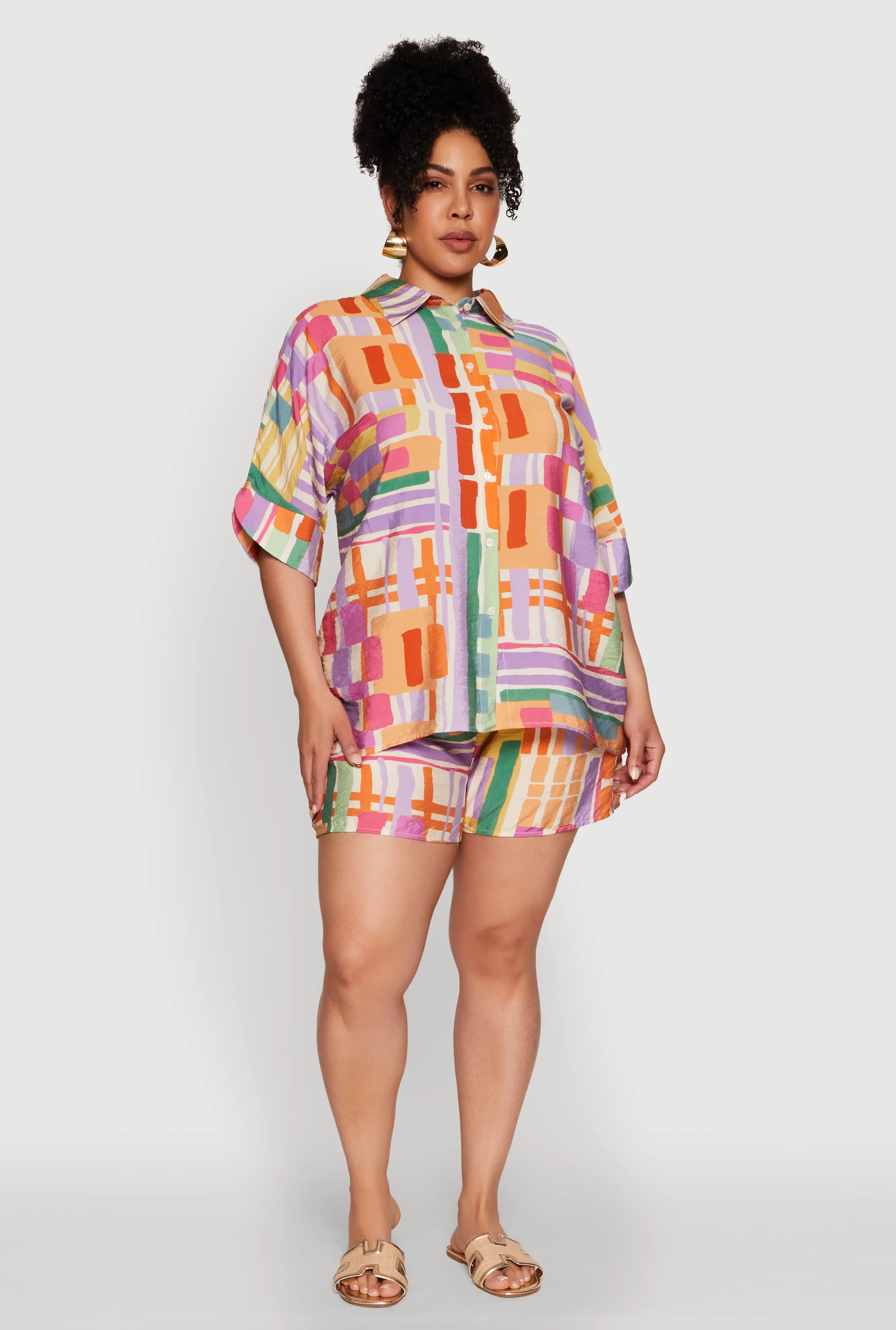 Plus Size Abstract Geometric Patterned Crepe Knit Shirt sold by Rainbow product image thumbnail 3