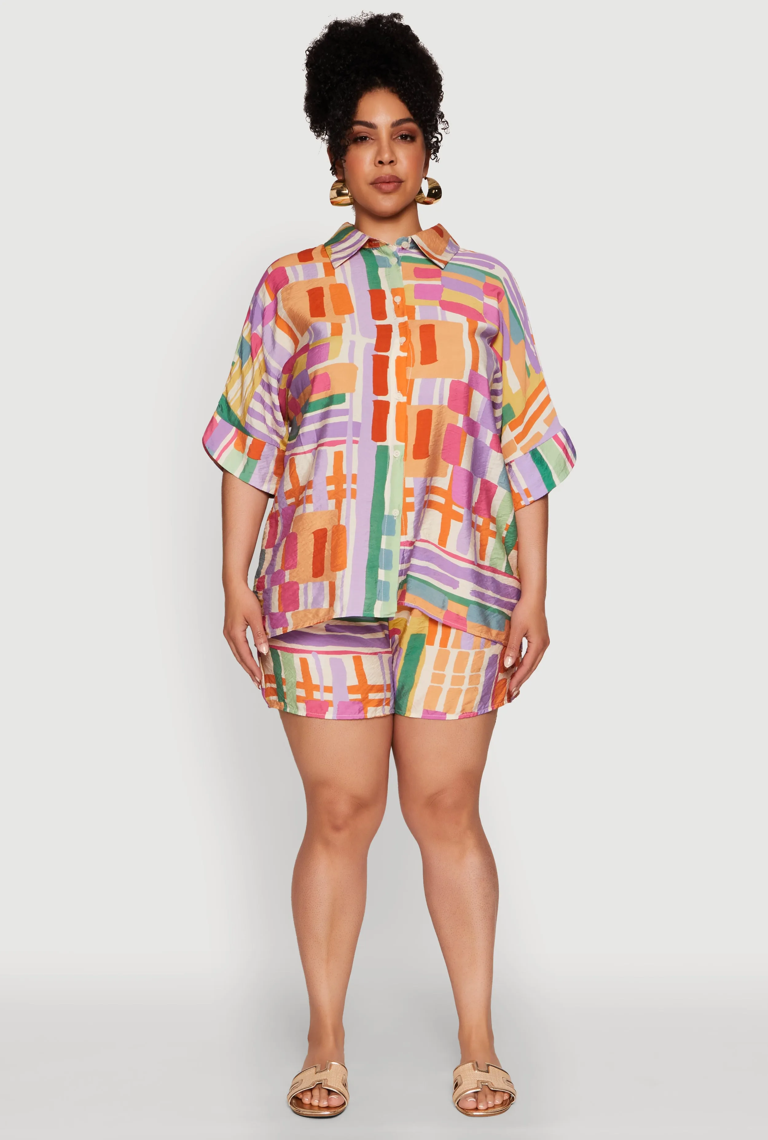 Plus Size Abstract Geometric Patterned Crepe Knit Shirt sold by Rainbow product image thumbnail 2