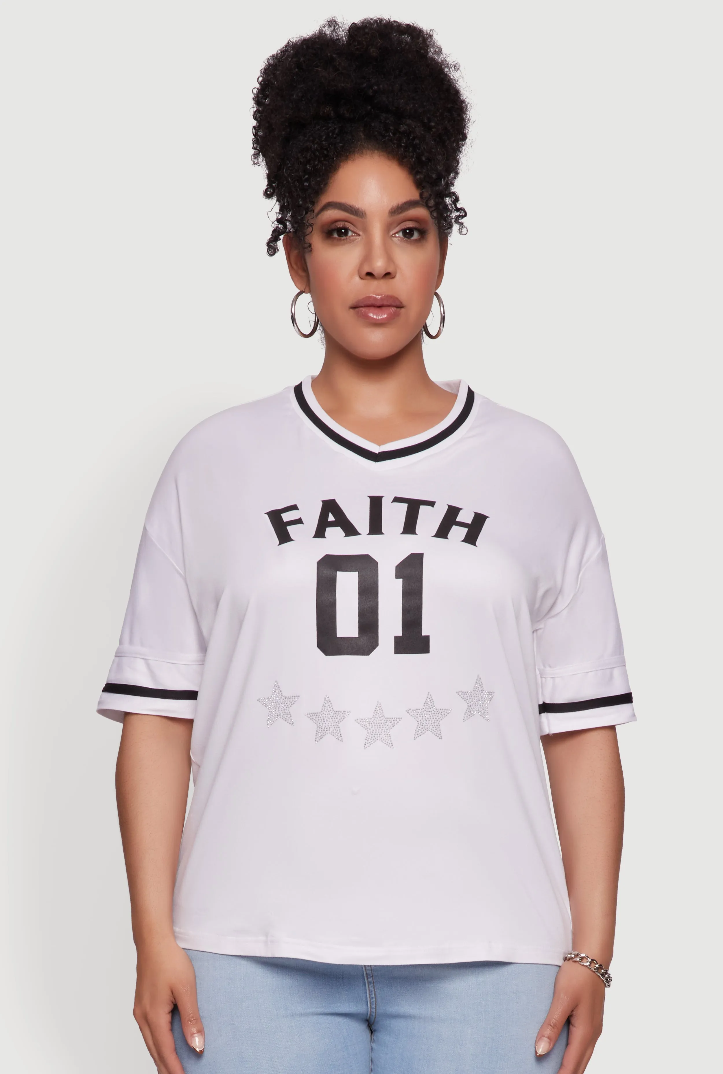 Plus Size Rhinestone Star Faith Graphic T-Shirt sold by Rainbow product image thumbnail 2