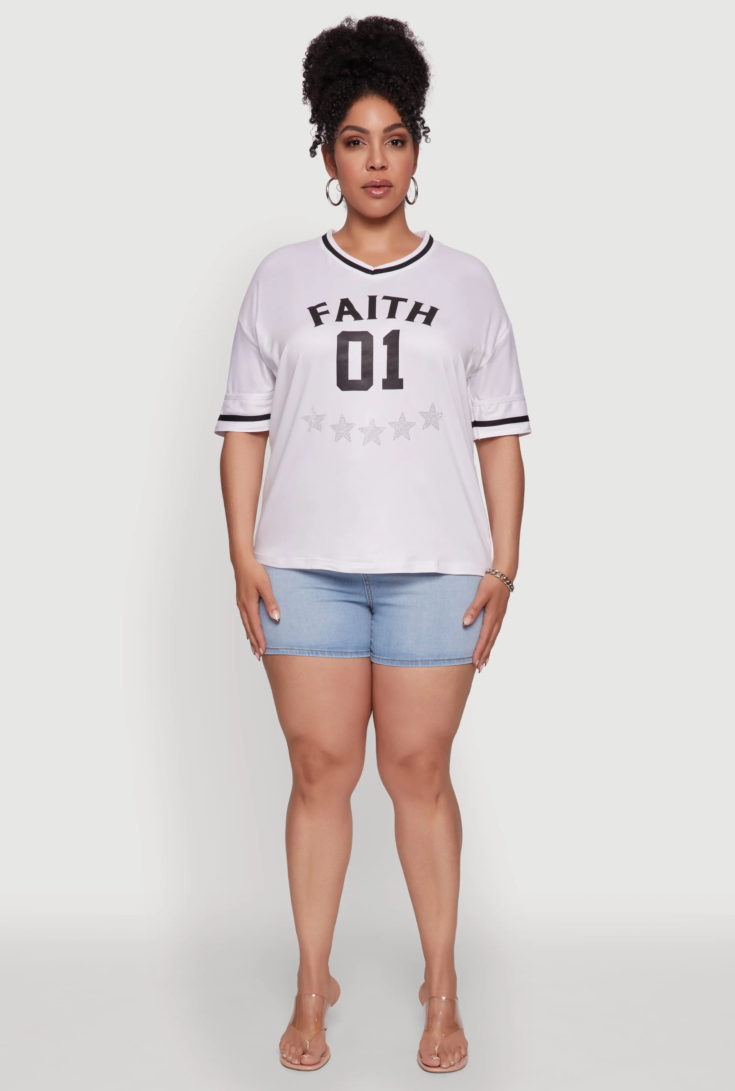 Plus Size Rhinestone Star Faith Graphic T-Shirt sold by Rainbow