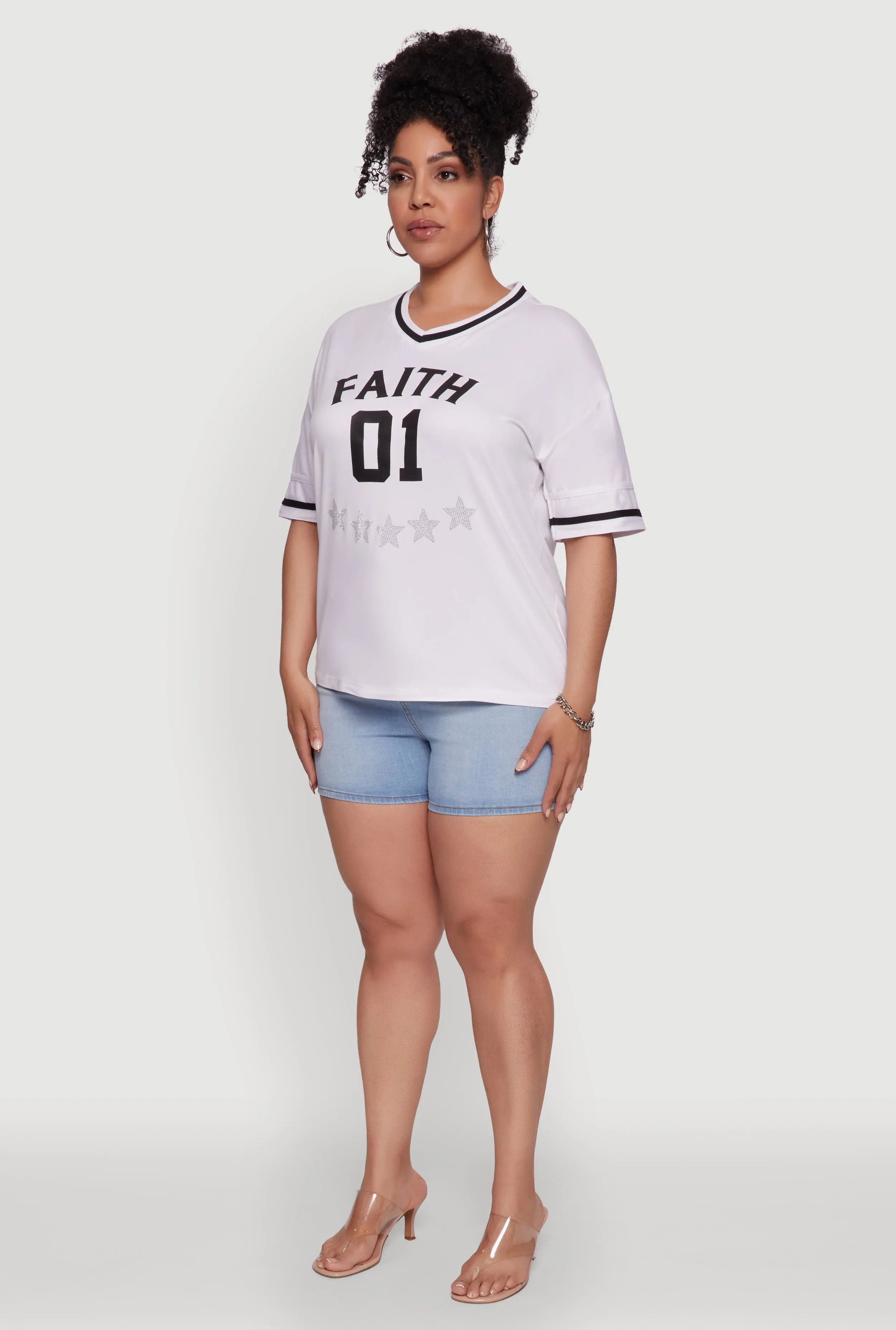 Plus Size Rhinestone Star Faith Graphic T-Shirt sold by Rainbow product image thumbnail 5
