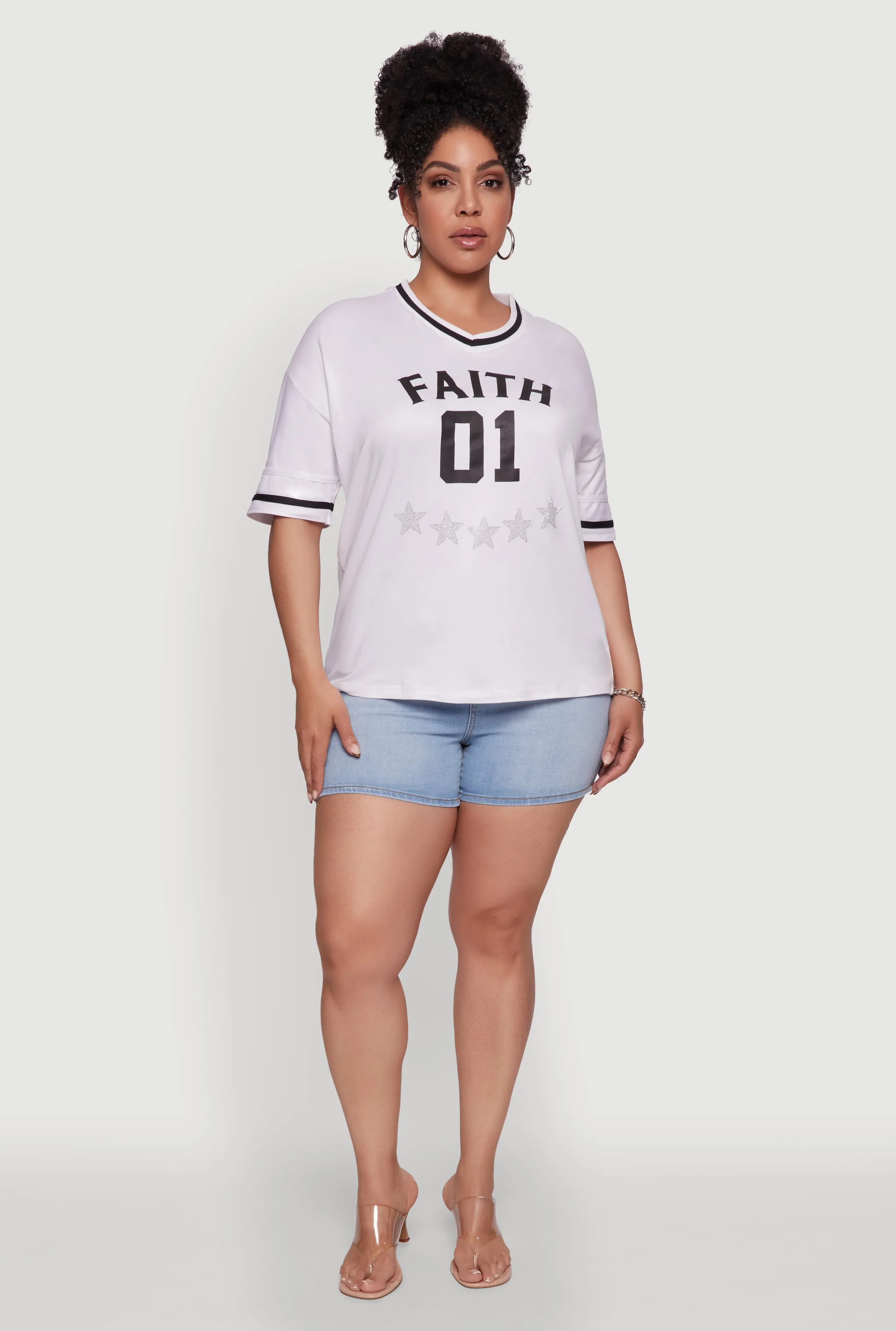 Plus Size Rhinestone Star Faith Graphic T-Shirt sold by Rainbow product image thumbnail 3