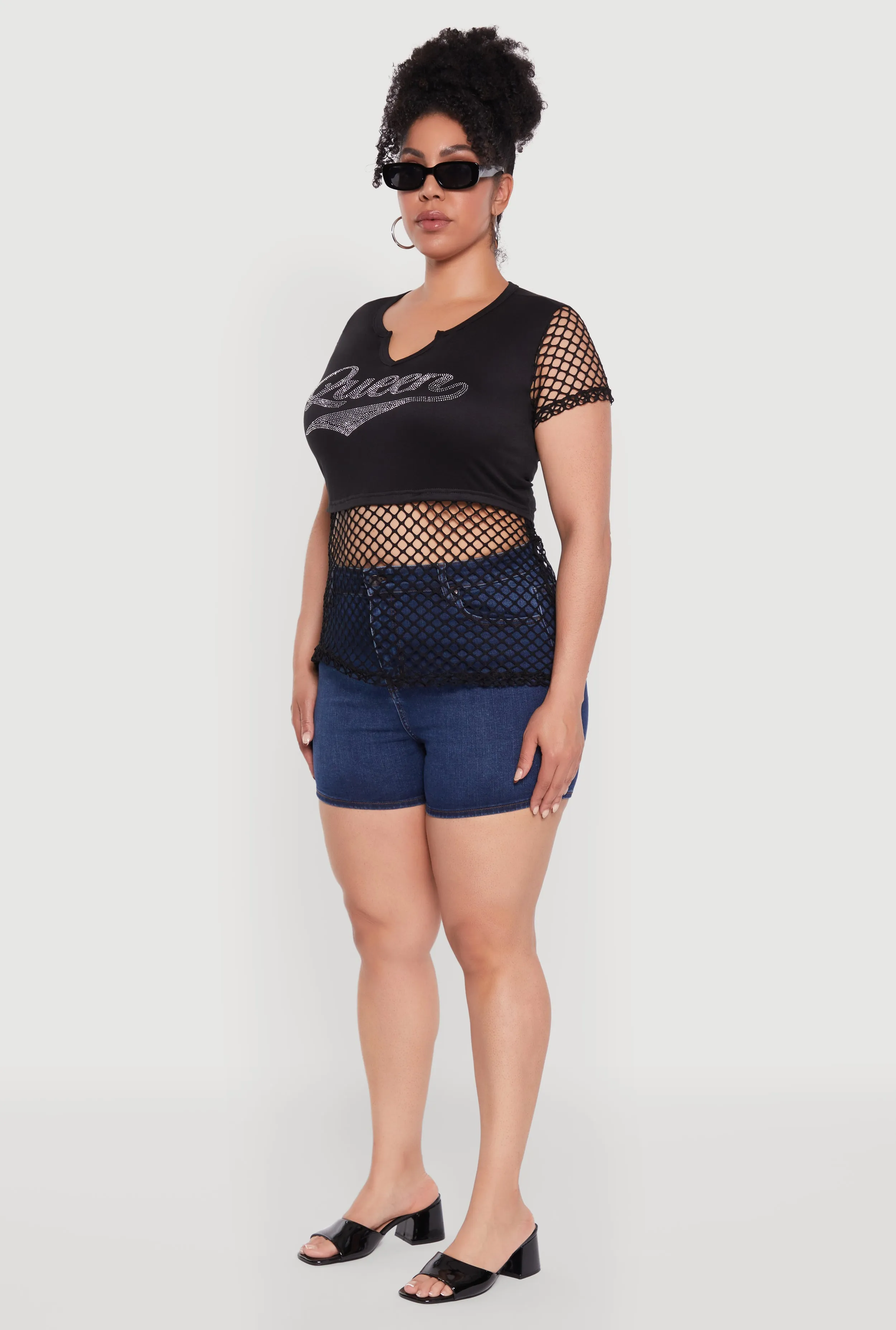 Plus Size Queen Graphic Top with Fishnet Detail and Rhinestones sold by Rainbow product image thumbnail 5