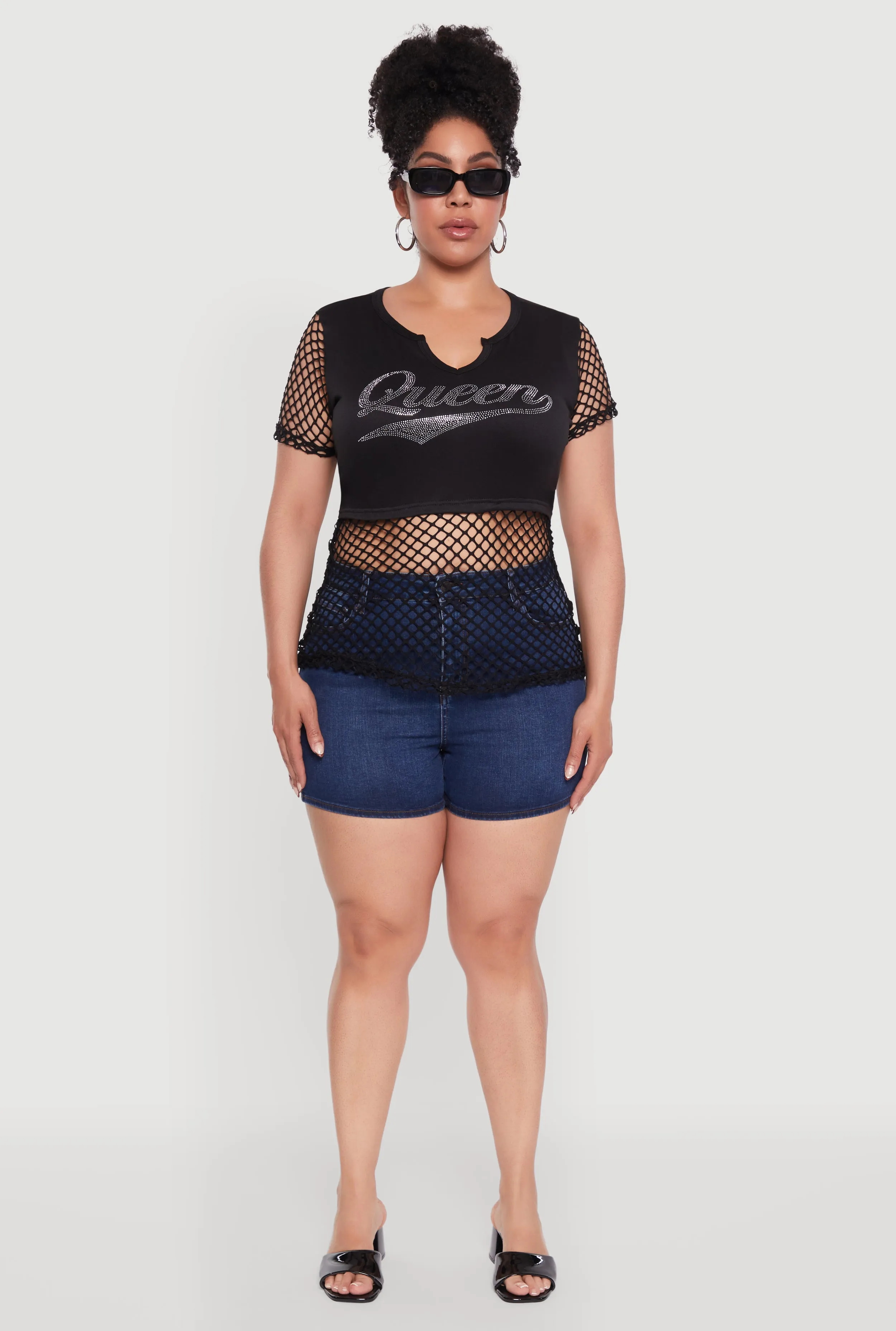 Plus Size Queen Graphic Top with Fishnet Detail and Rhinestones sold by Rainbow product image thumbnail 3