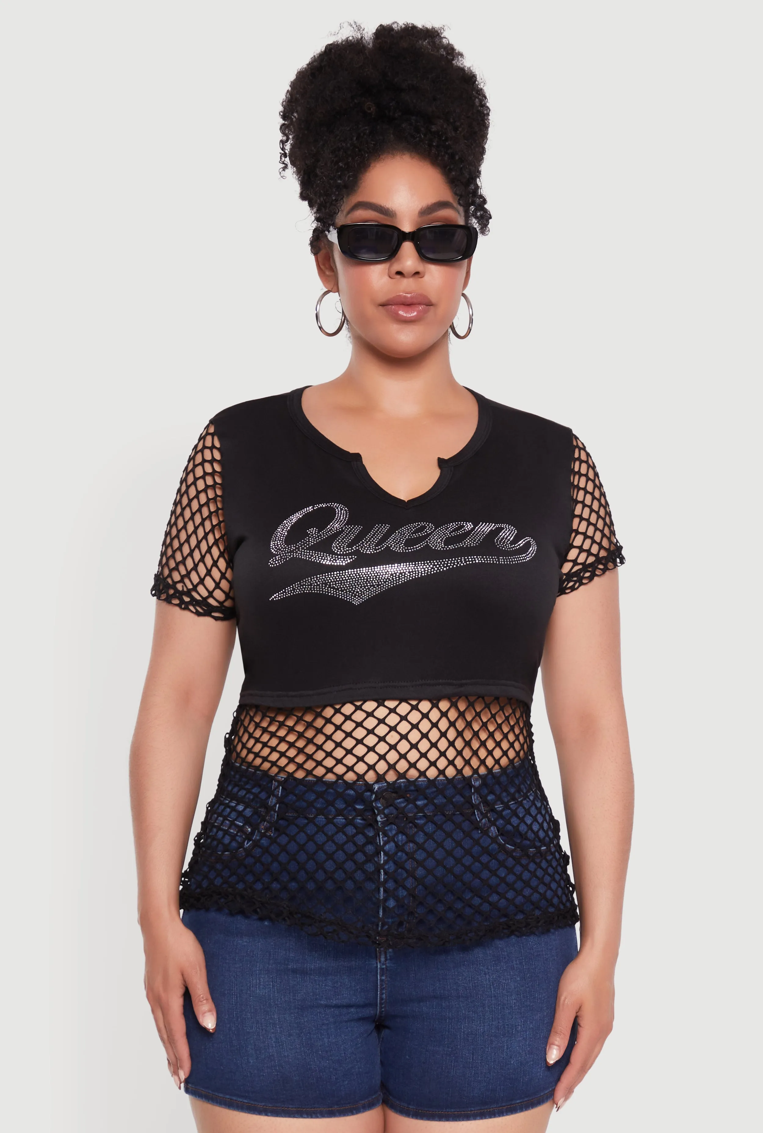 Plus Size Queen Graphic Top with Fishnet Detail and Rhinestones sold by Rainbow product image thumbnail 2